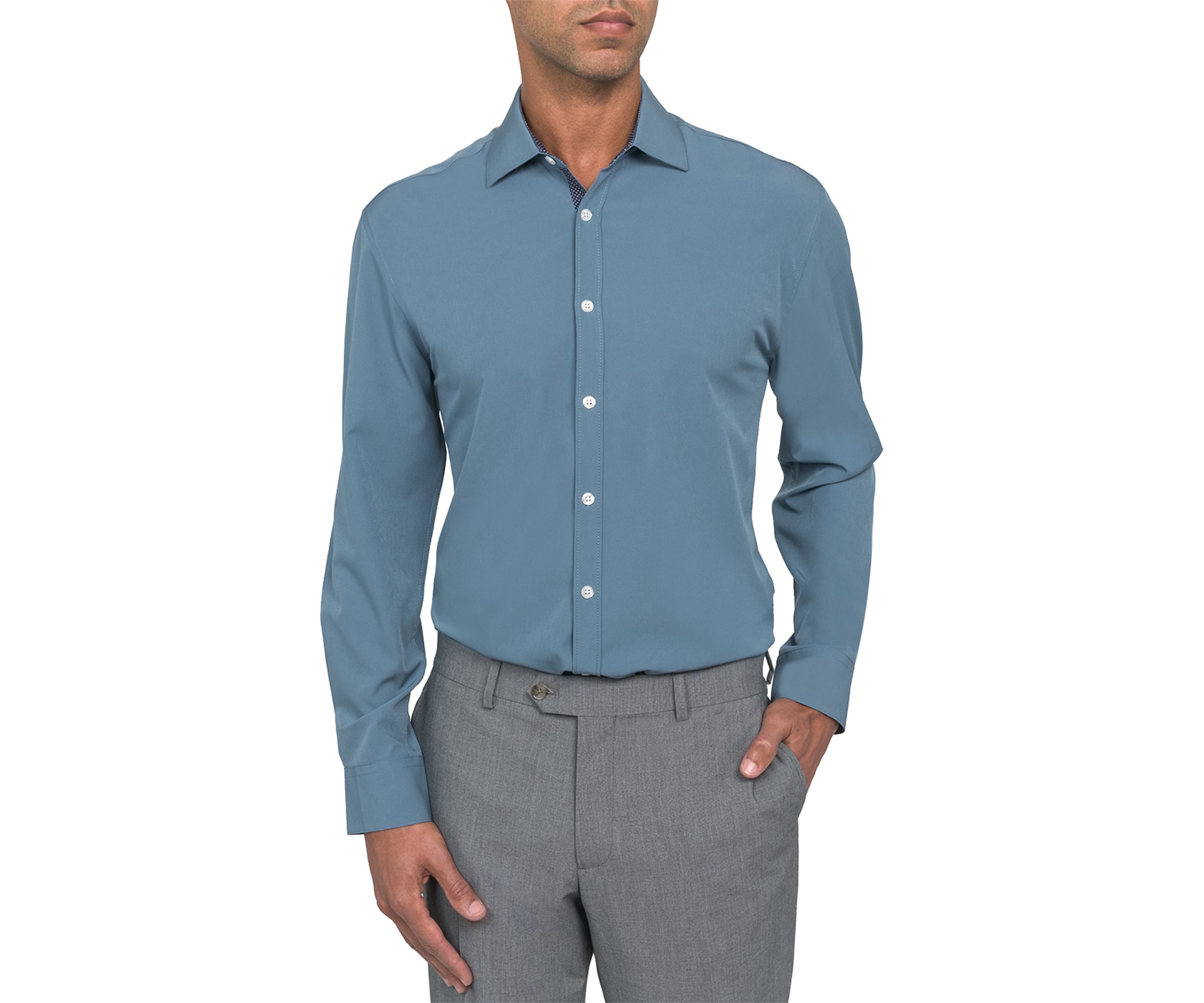 Mens Slim Fit Solid Performance Stretch Dress Shirt