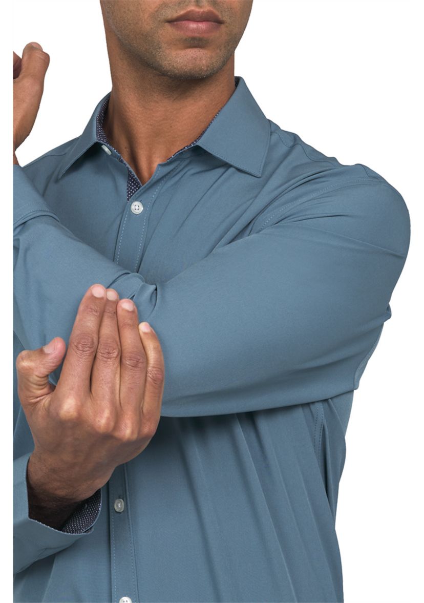 Mens Slim Fit Solid Performance Stretch Dress Shirt