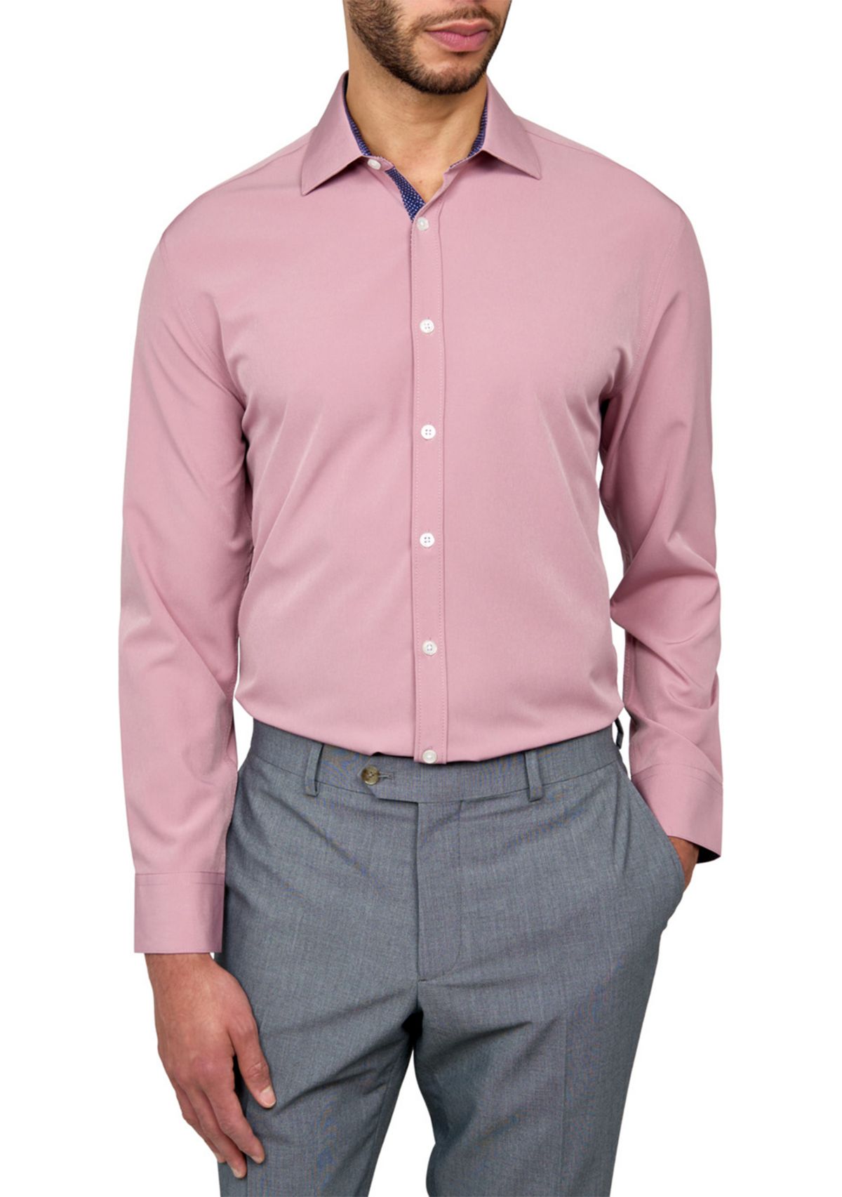 Mens Slim Fit Solid Performance Stretch Dress Shirt