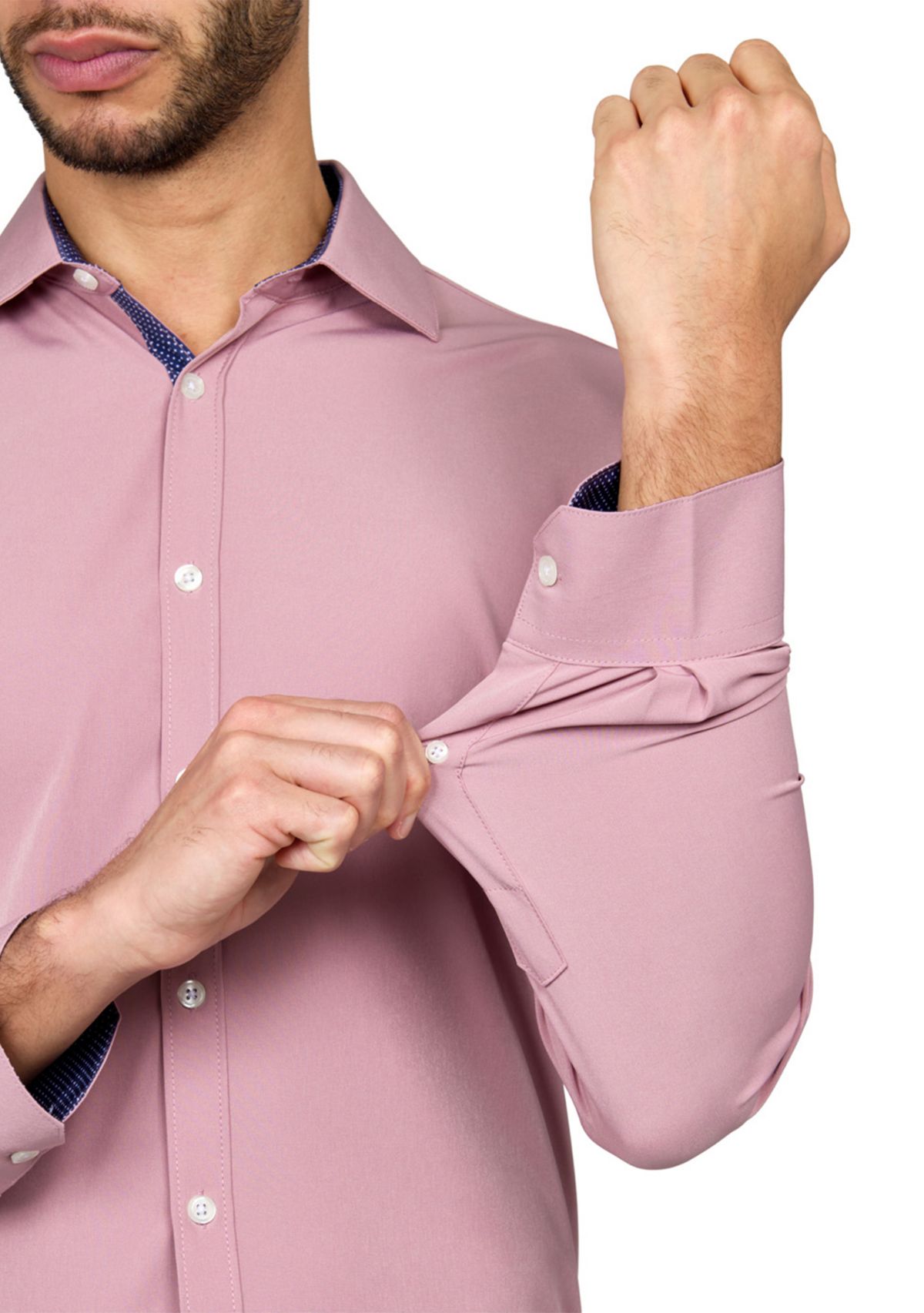 Mens Slim Fit Solid Performance Stretch Dress Shirt