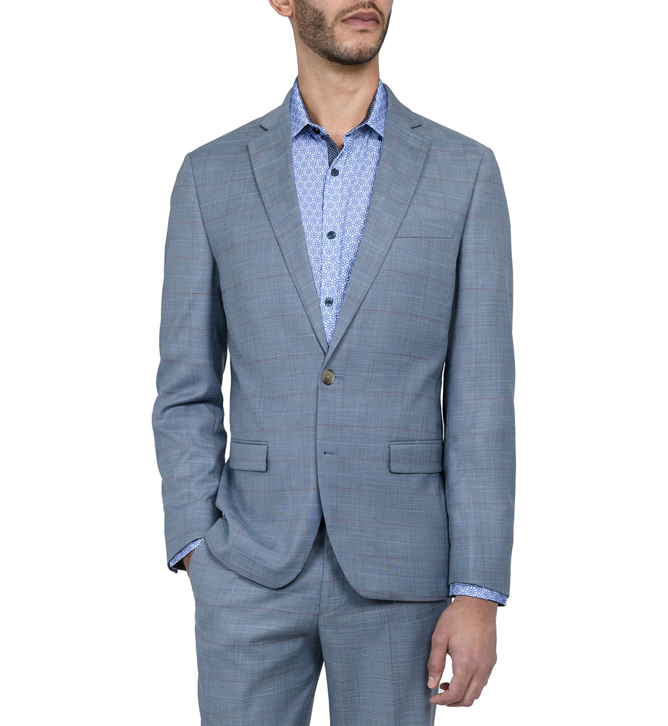 Mens Slim Fit Windowpane Suit Coat