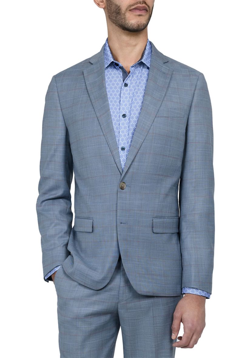 Mens Slim Fit Windowpane Suit Coat
