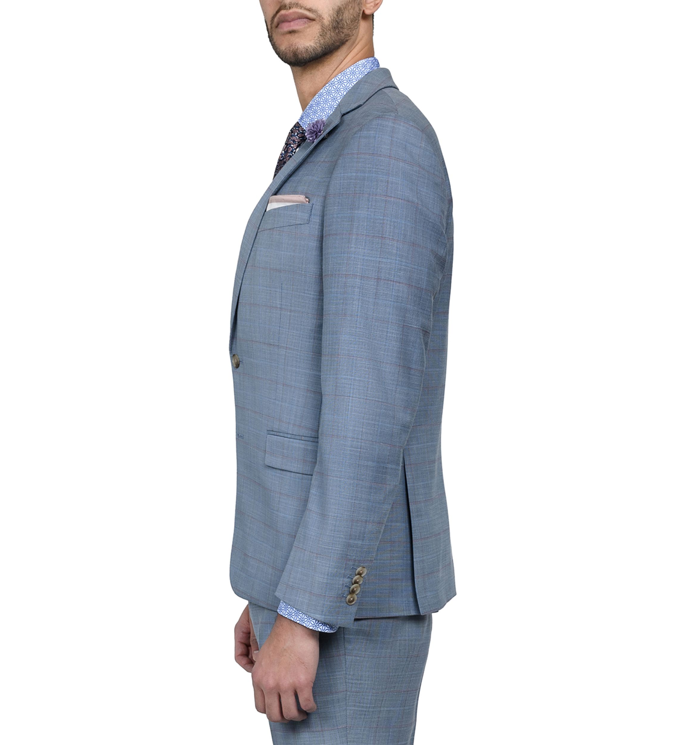 Mens Slim Fit Windowpane Suit Coat