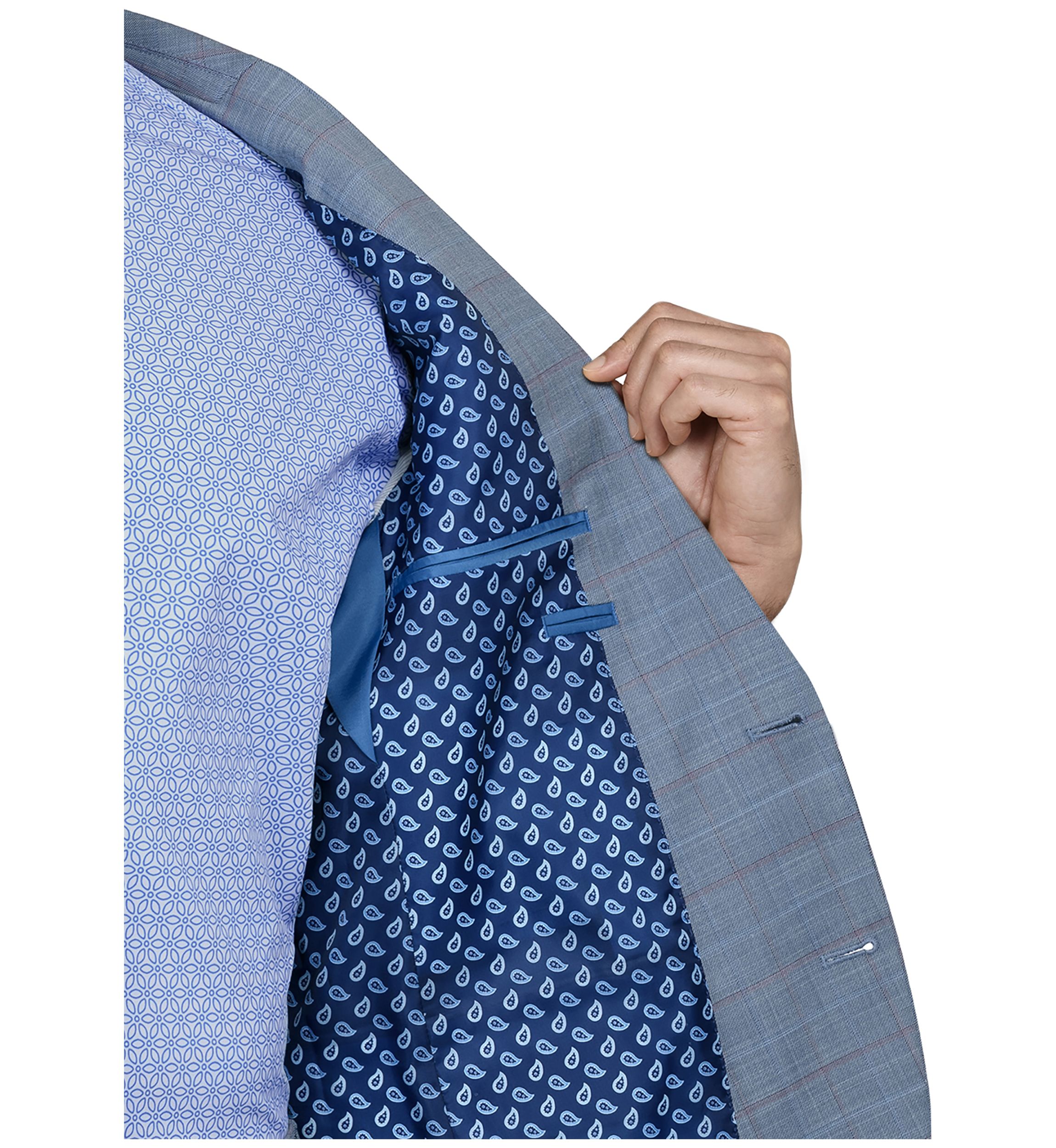 Mens Slim Fit Windowpane Suit Coat