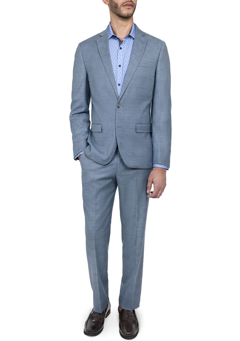 Mens Slim Fit Windowpane Suit Coat