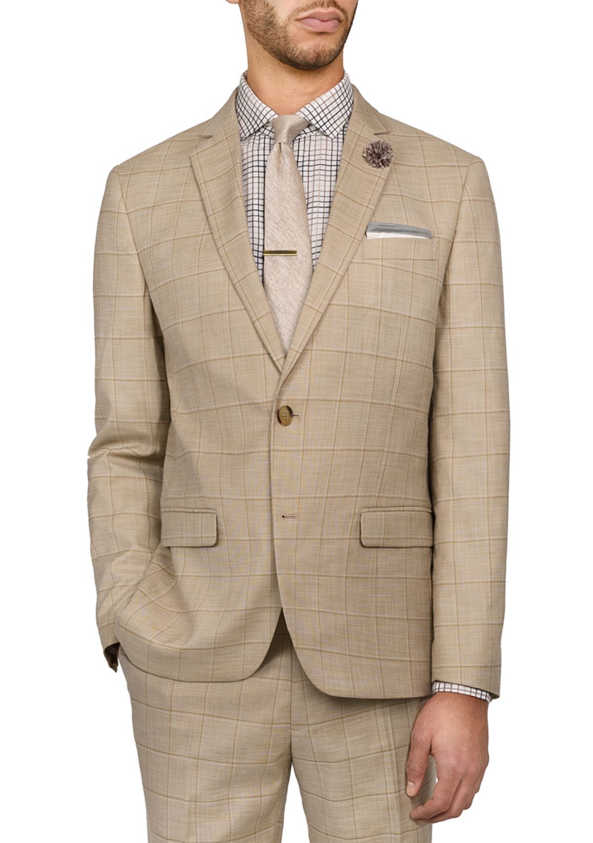 Mens Slim Fit Windowpane Suit Coat