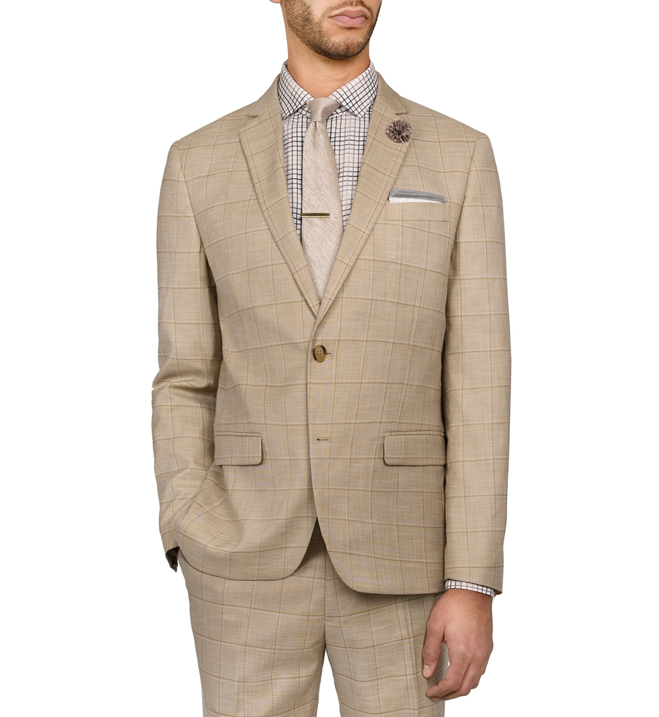 Mens Slim Fit Windowpane Suit Coat