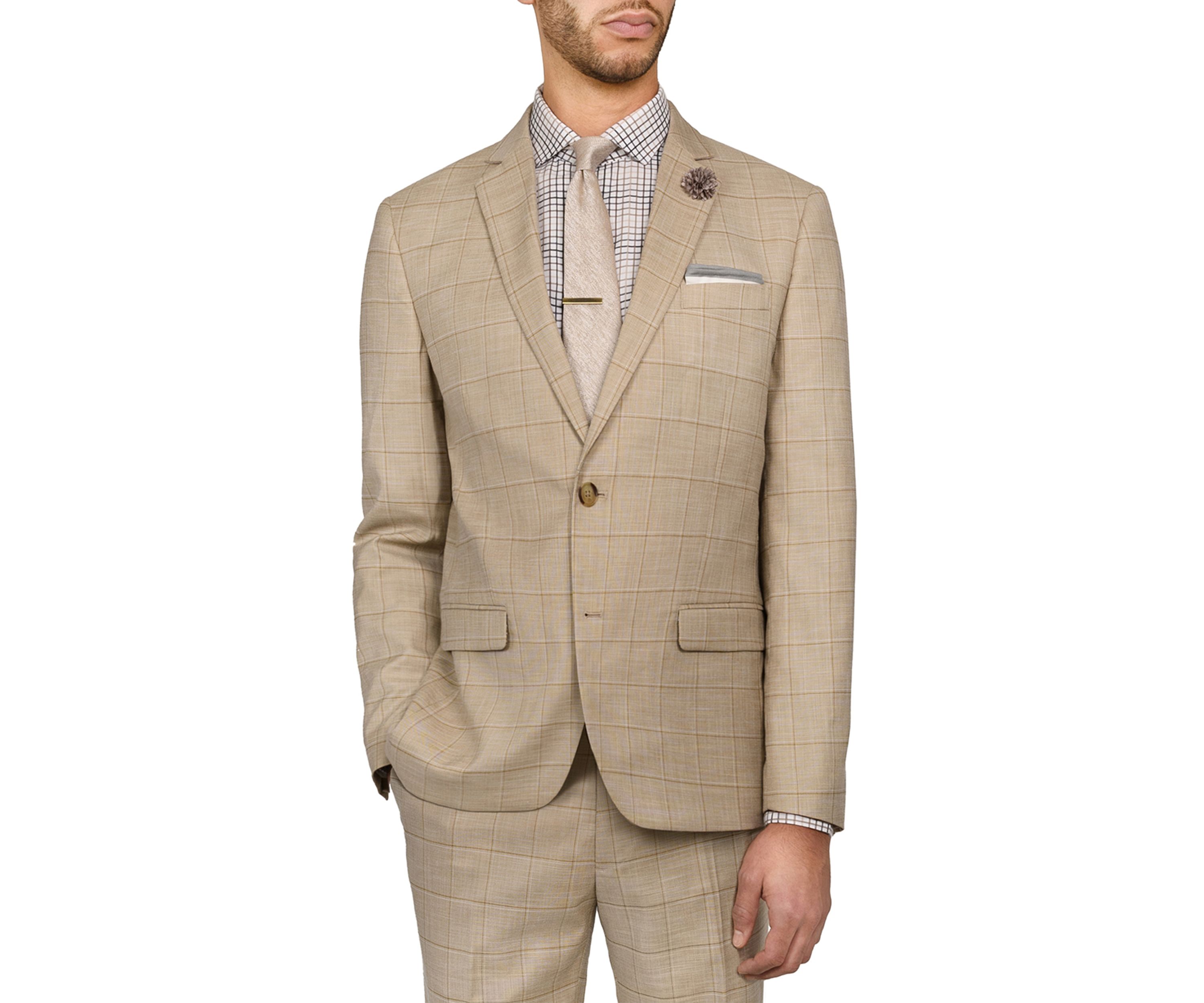 Mens Slim Fit Windowpane Suit Coat