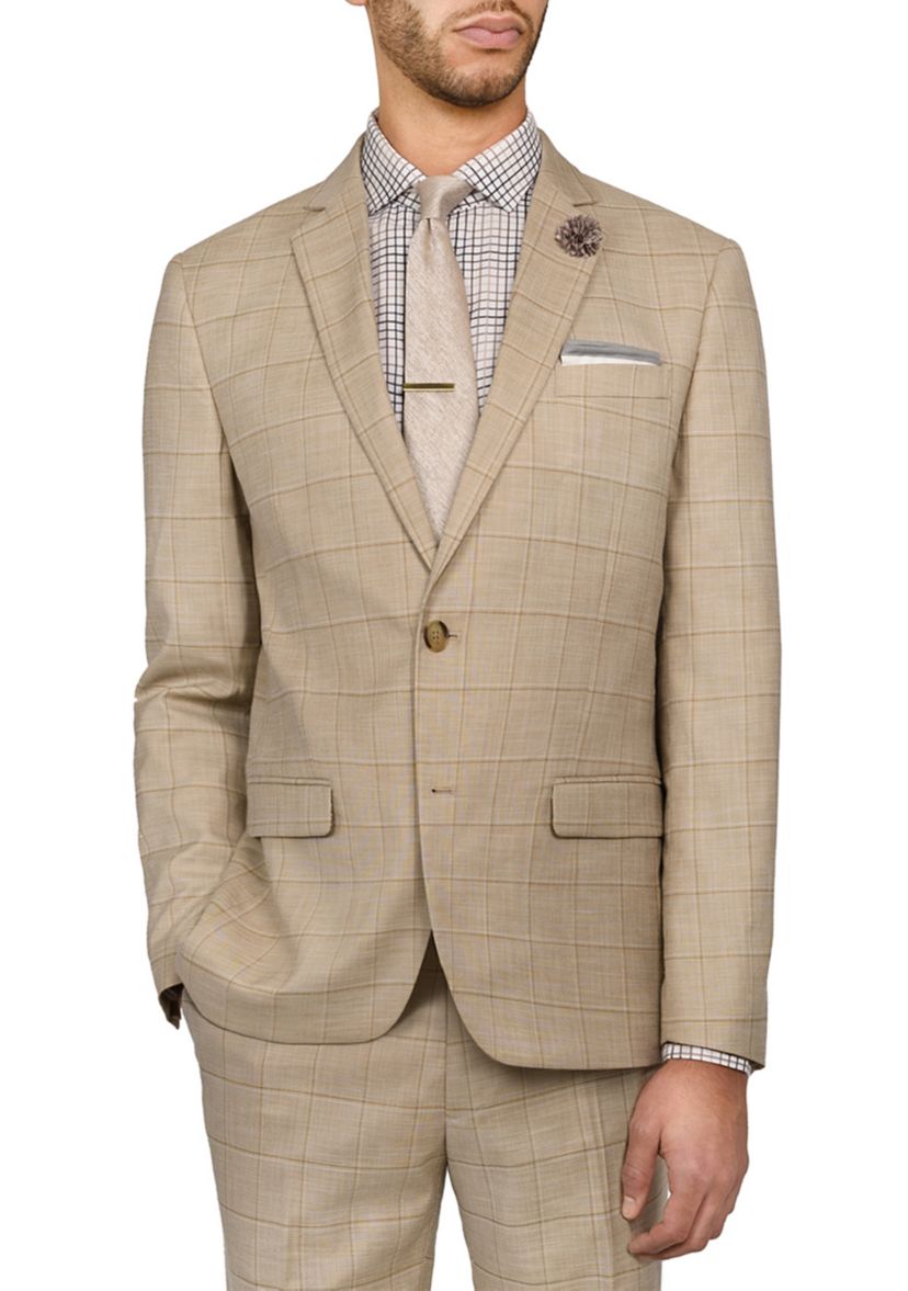 Mens Slim Fit Windowpane Suit Coat