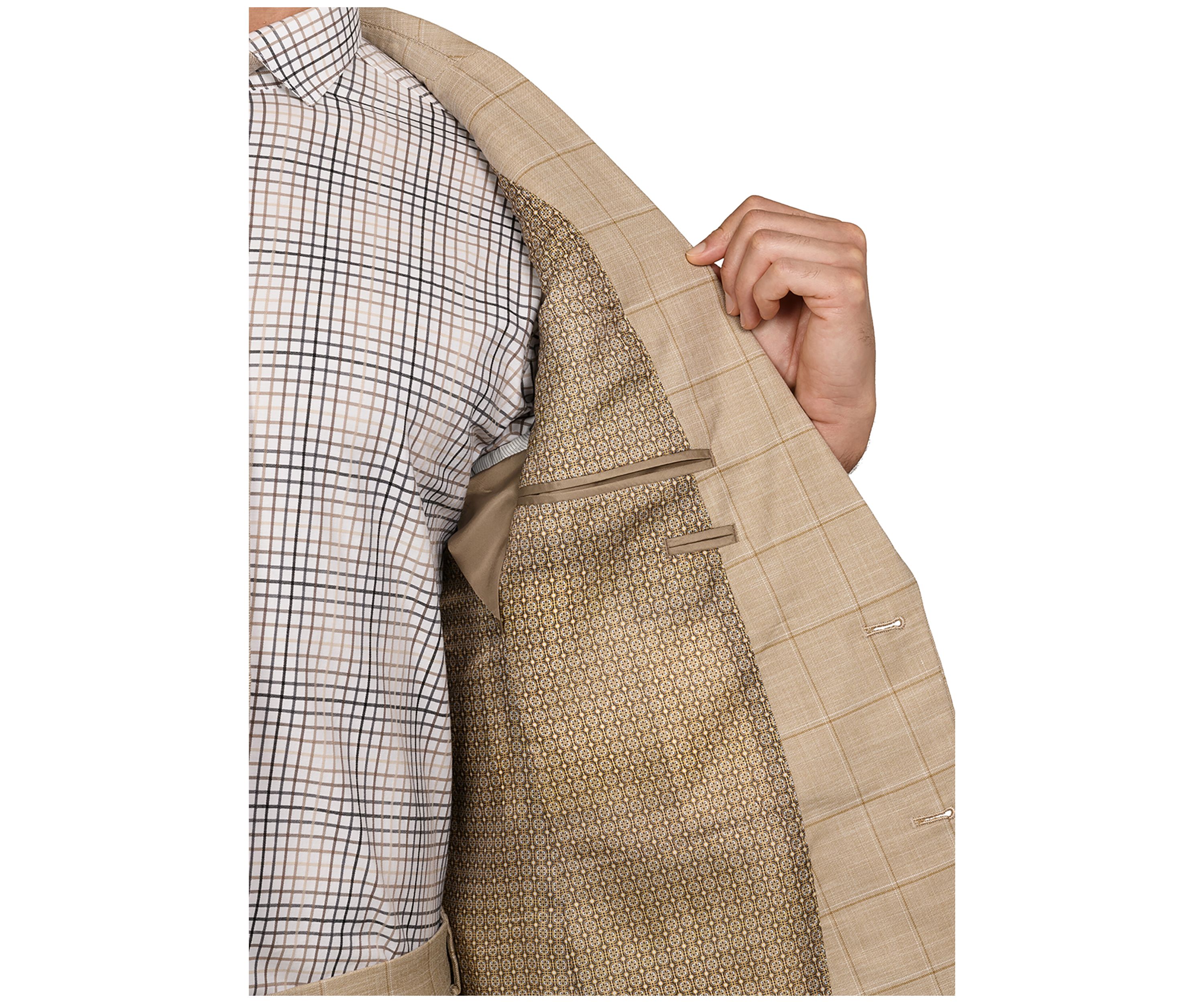 Mens Slim Fit Windowpane Suit Coat