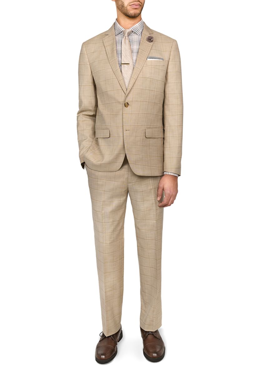 Mens Slim Fit Windowpane Suit Coat