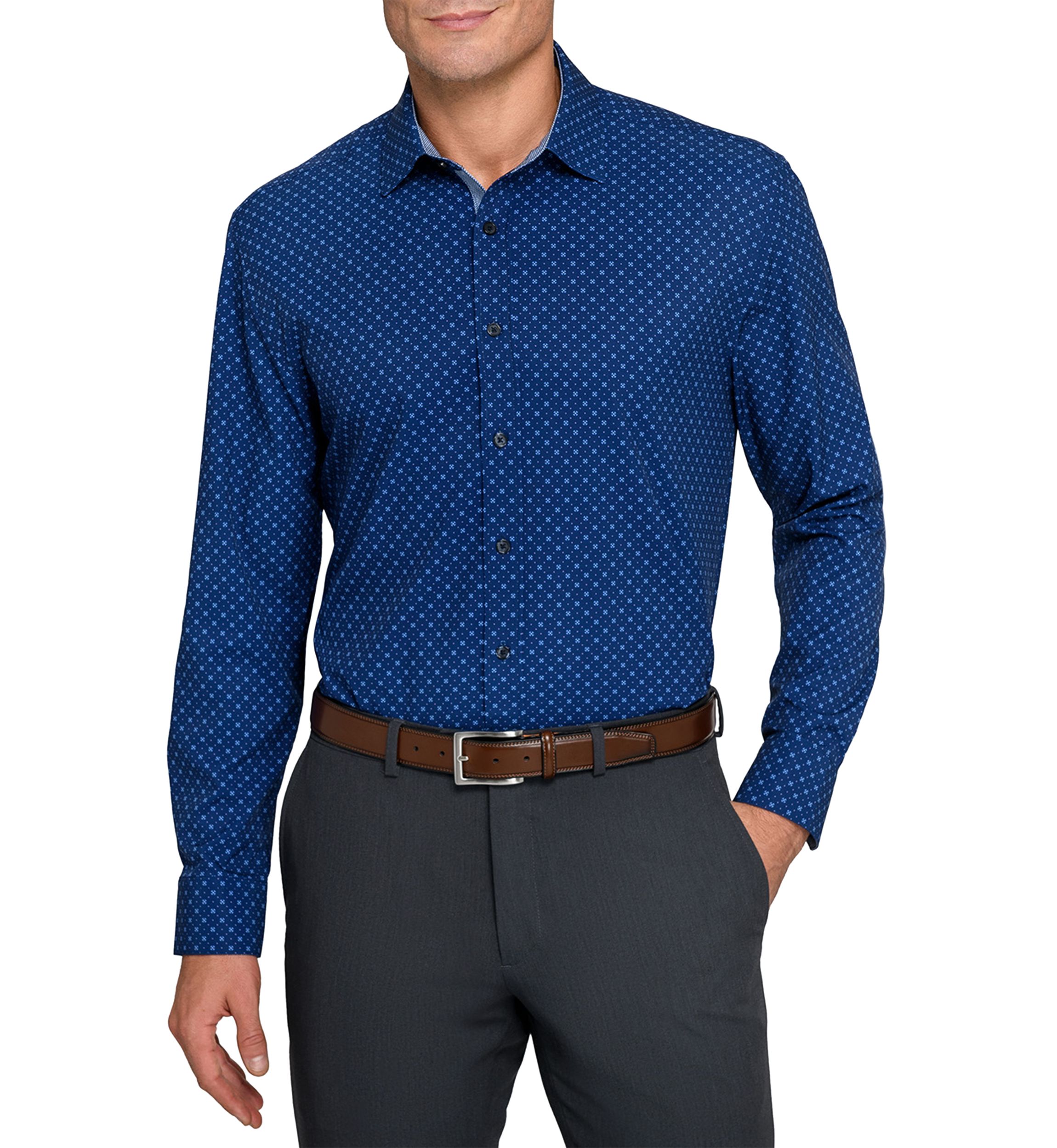 Mens Navy Neat Printed Long Sleeve Shirt