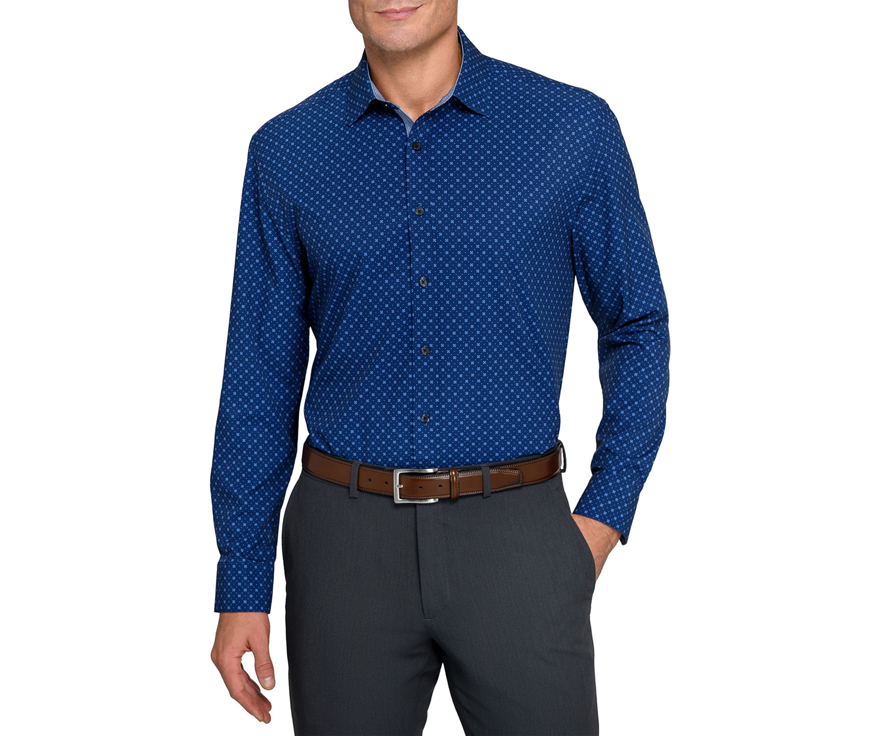 Mens Navy Neat Printed Long Sleeve Shirt
