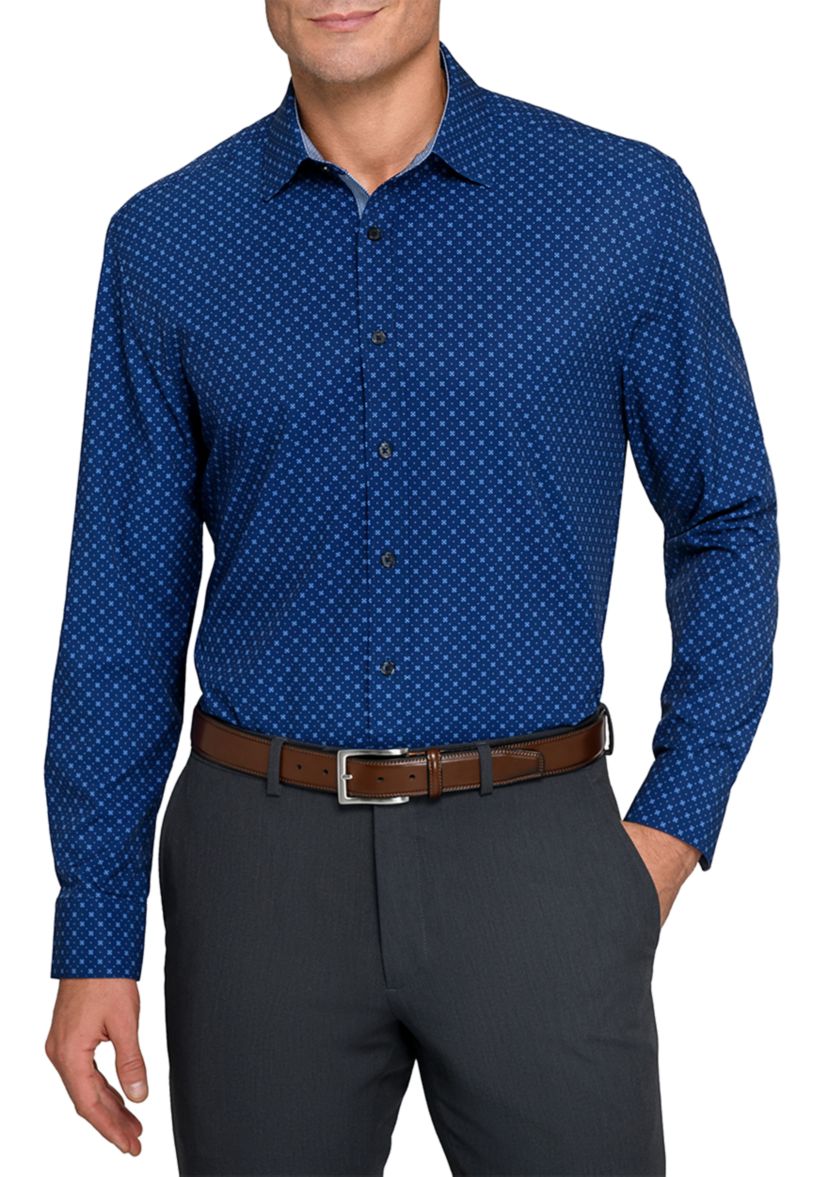 Mens Navy Neat Printed Long Sleeve Shirt