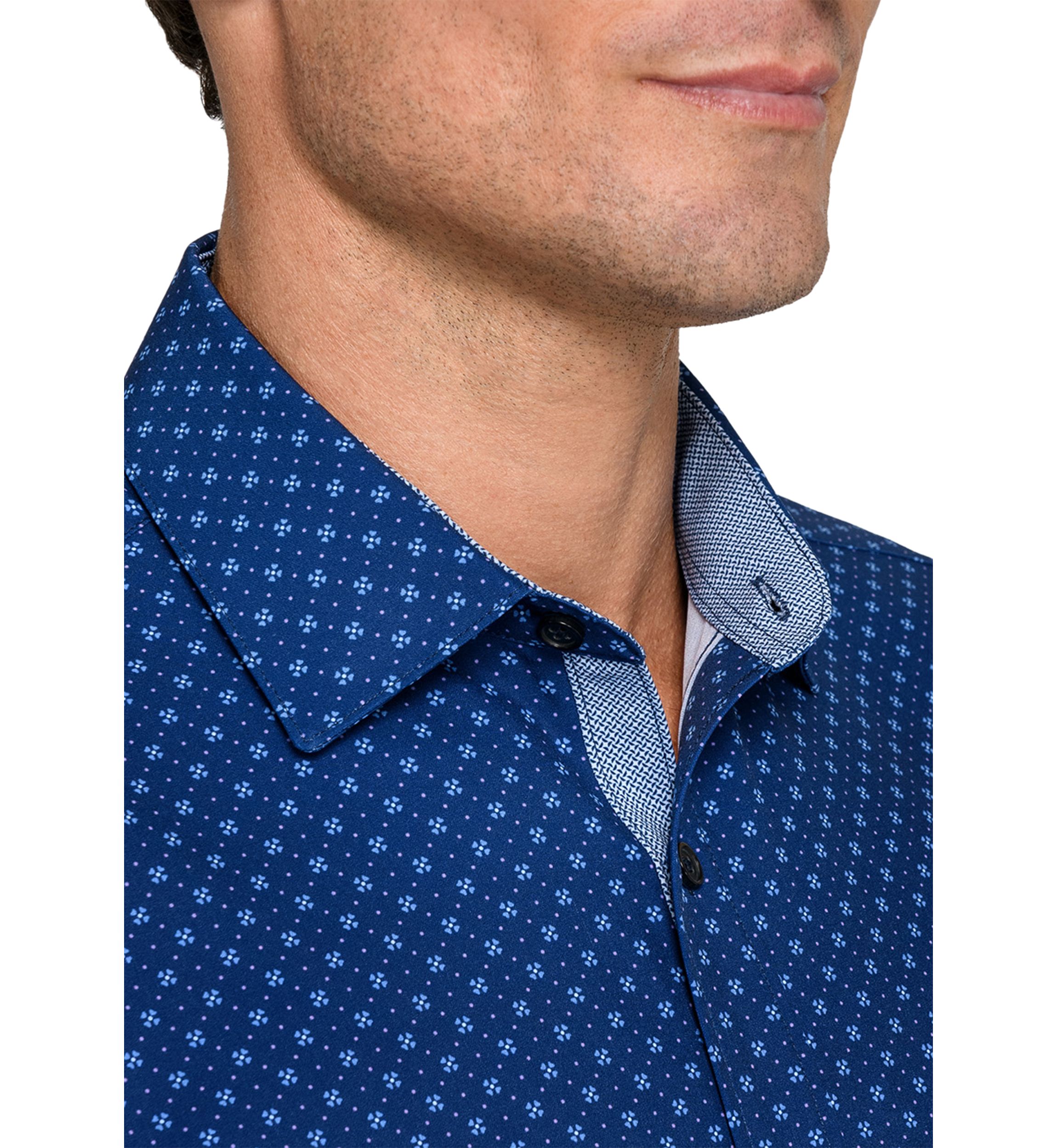 Mens Navy Neat Printed Long Sleeve Shirt