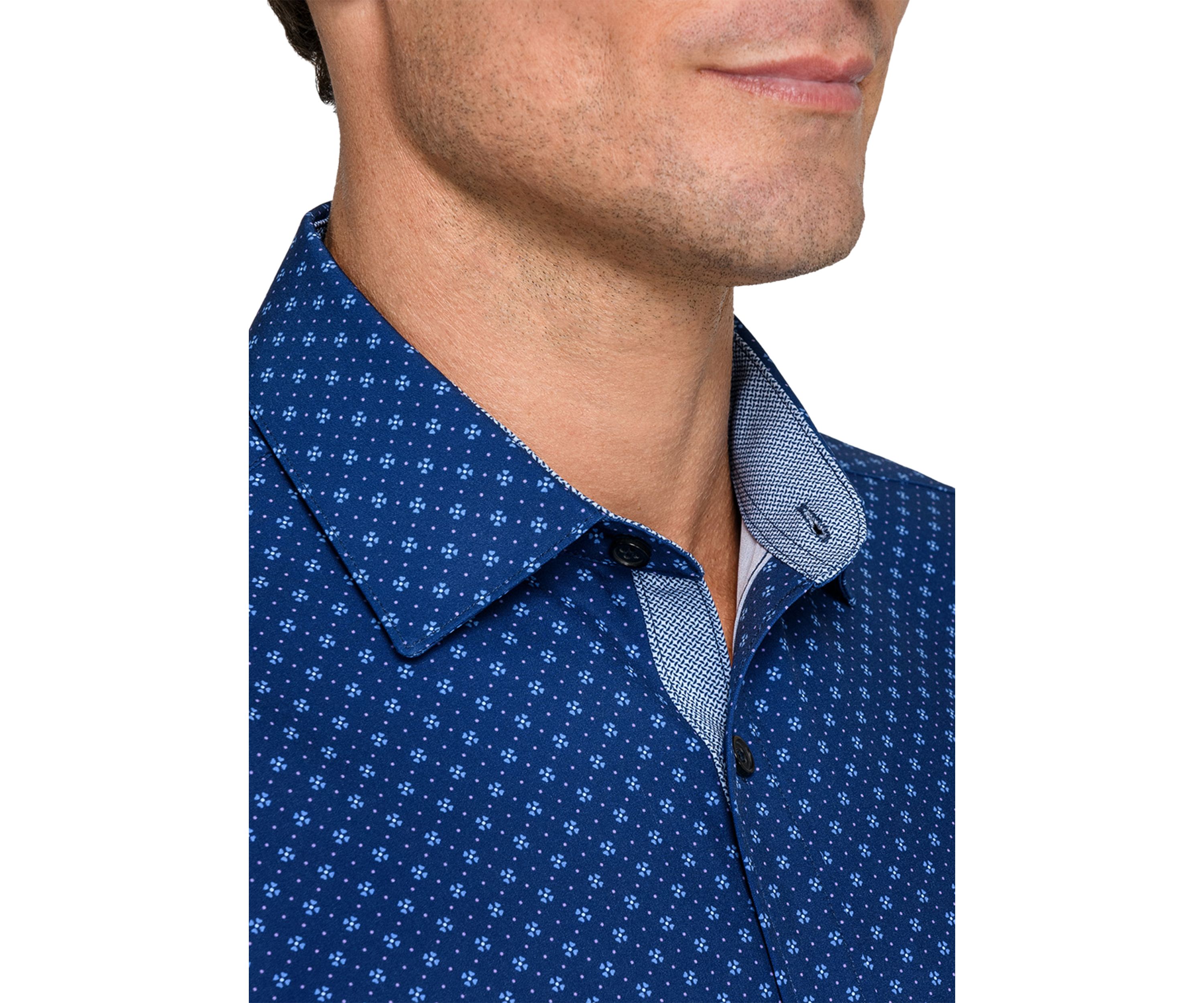 Mens Navy Neat Printed Long Sleeve Shirt