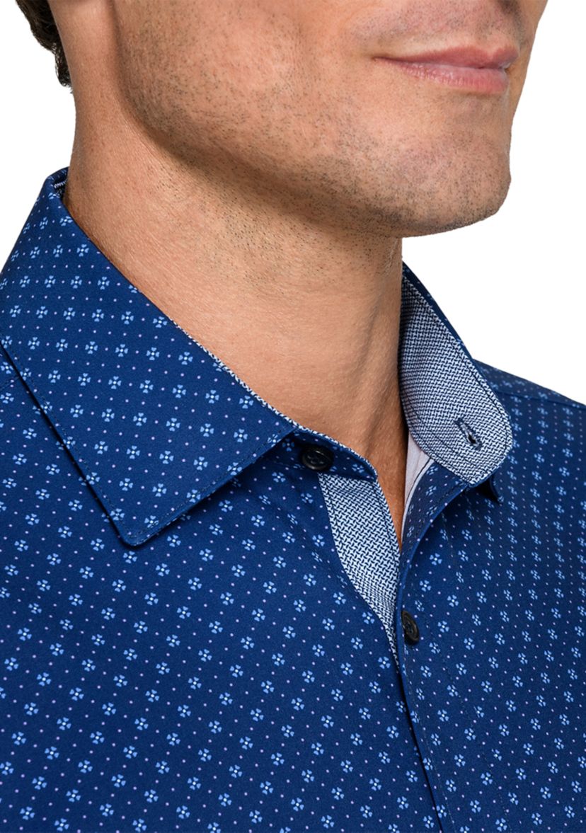 Mens Navy Neat Printed Long Sleeve Shirt