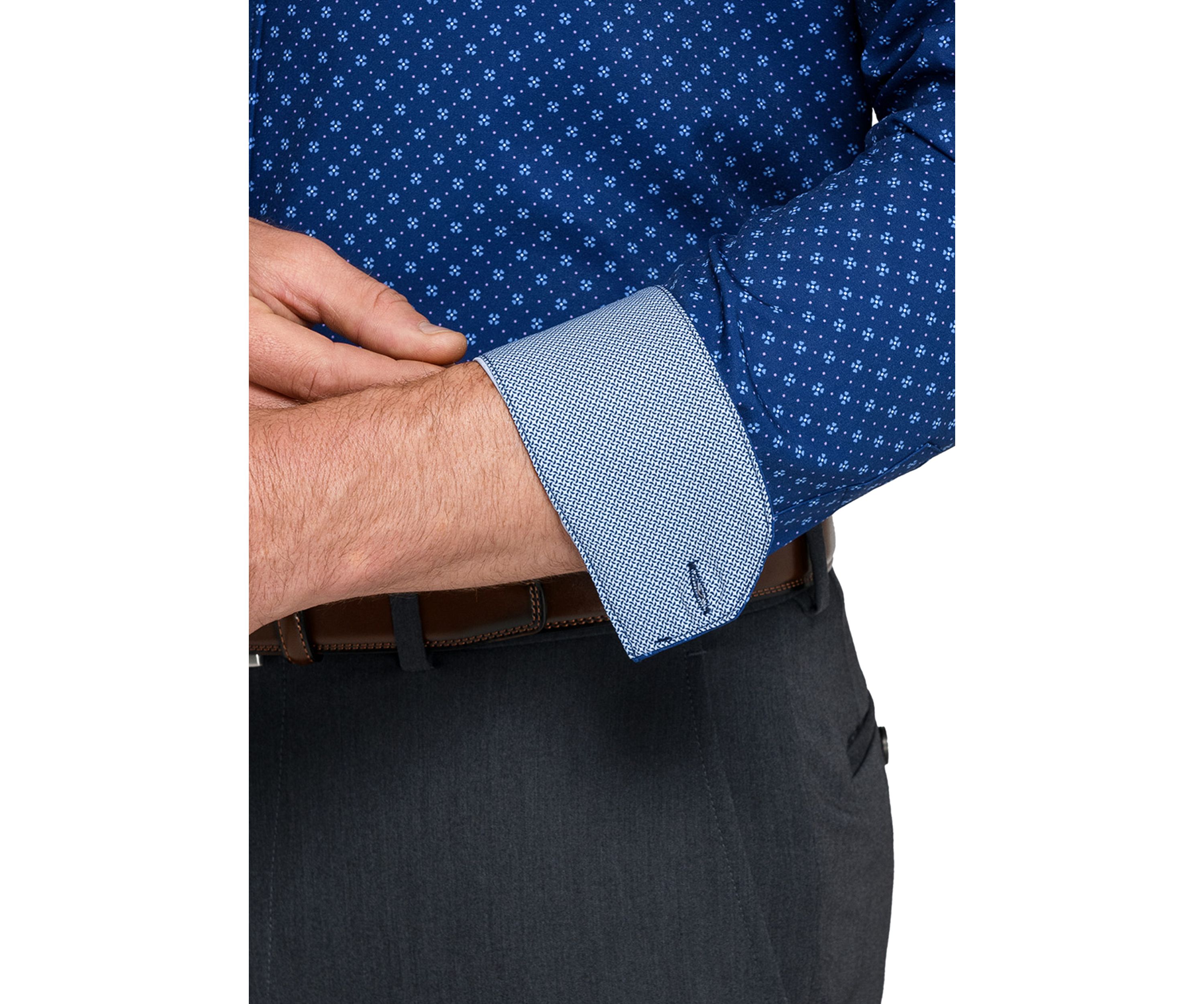 Mens Navy Neat Printed Long Sleeve Shirt