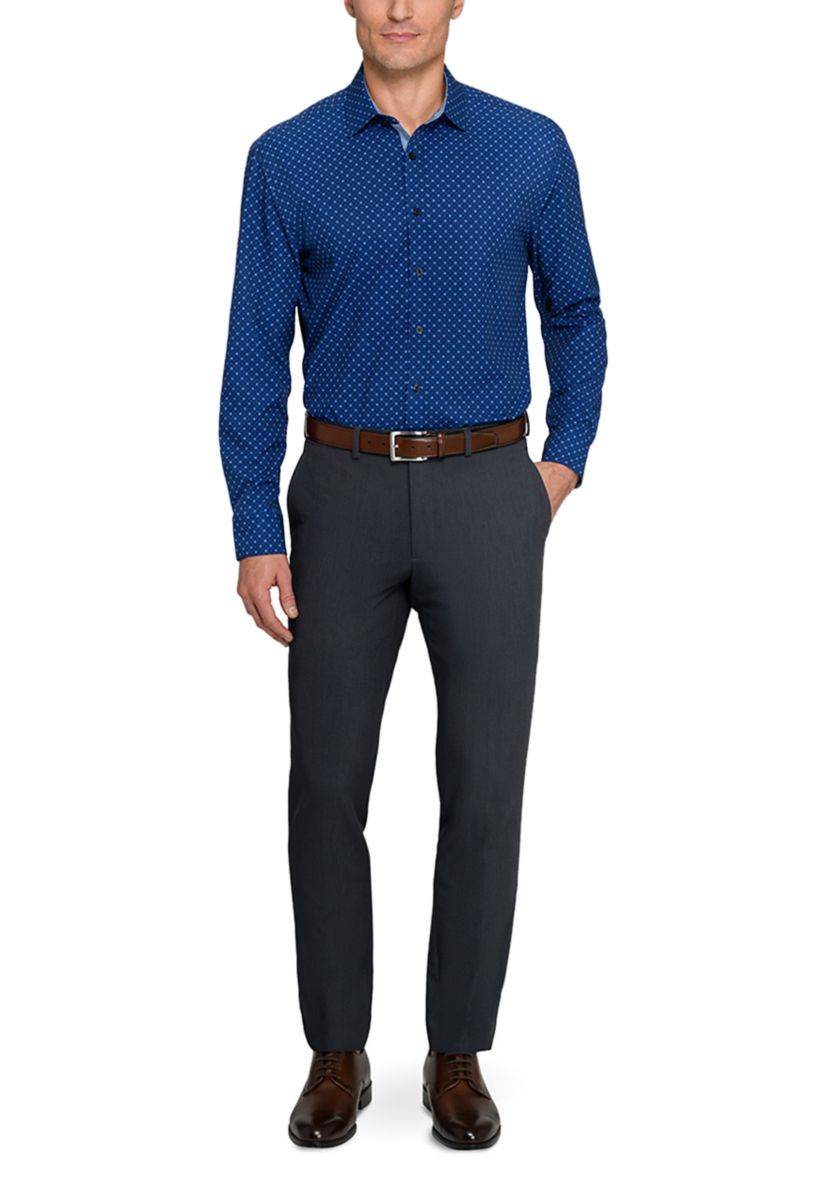 Mens Navy Neat Printed Long Sleeve Shirt