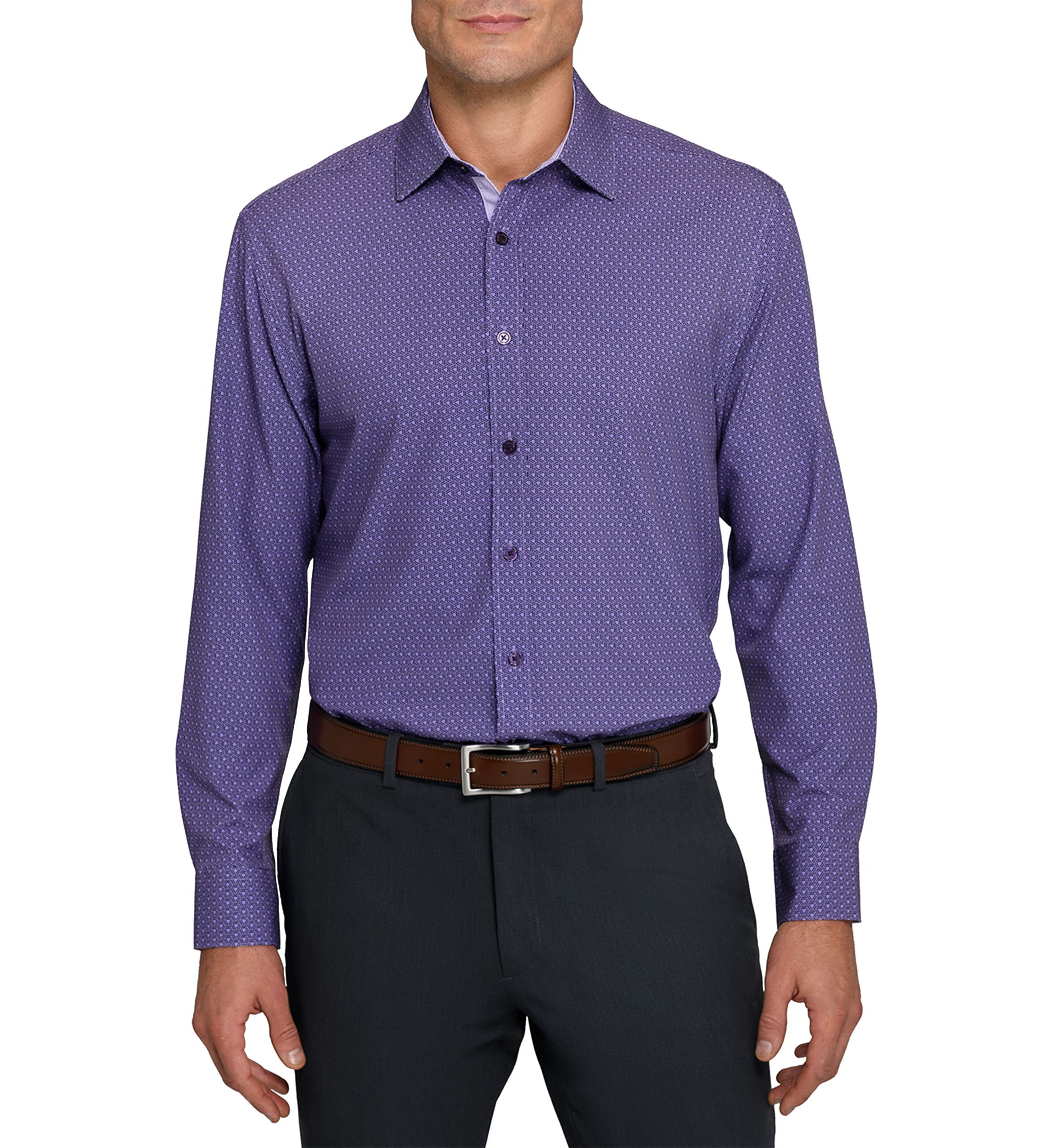 Mens Purple Geo Long Sleeve Shirt