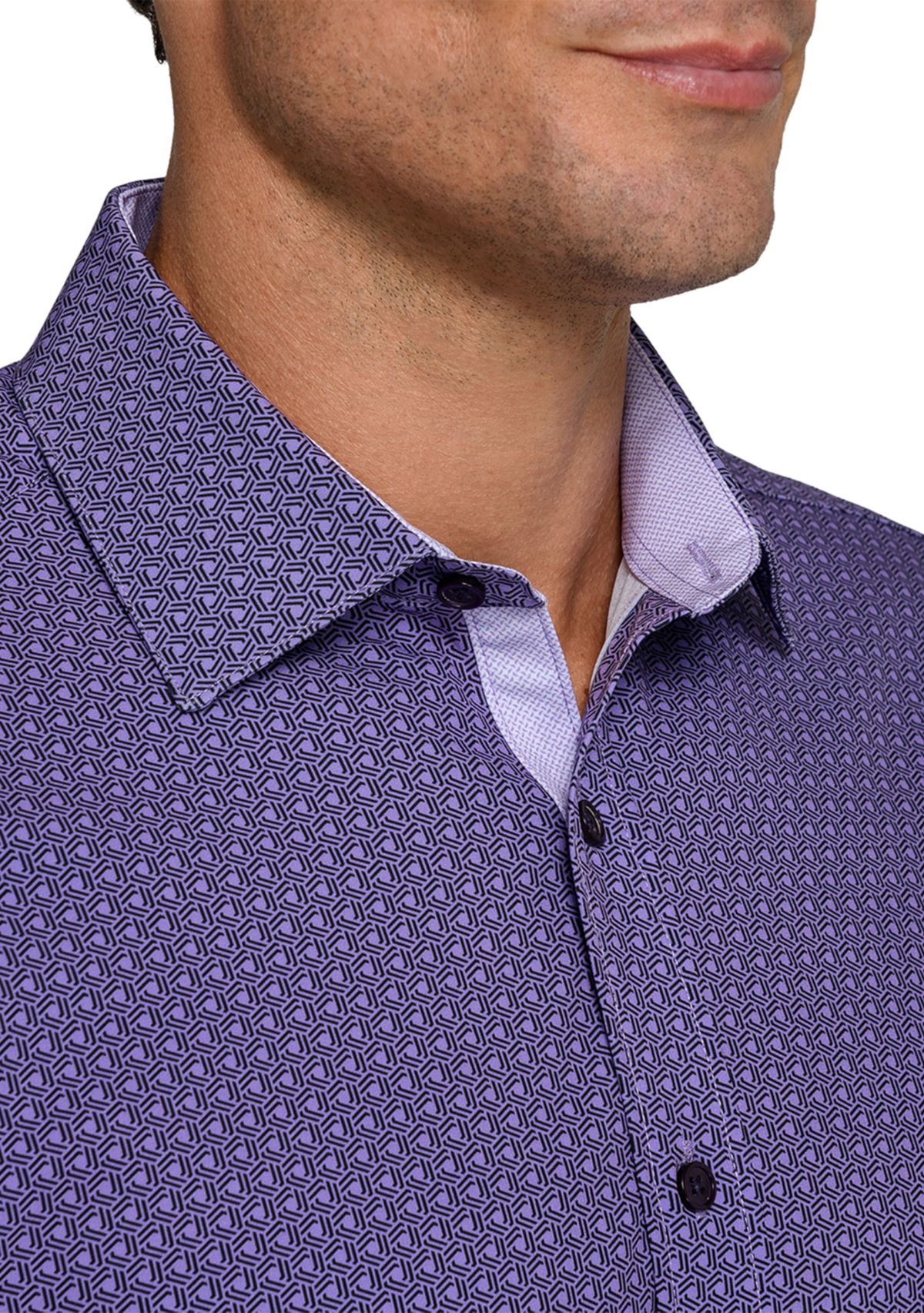 Mens Purple Geo Long Sleeve Shirt