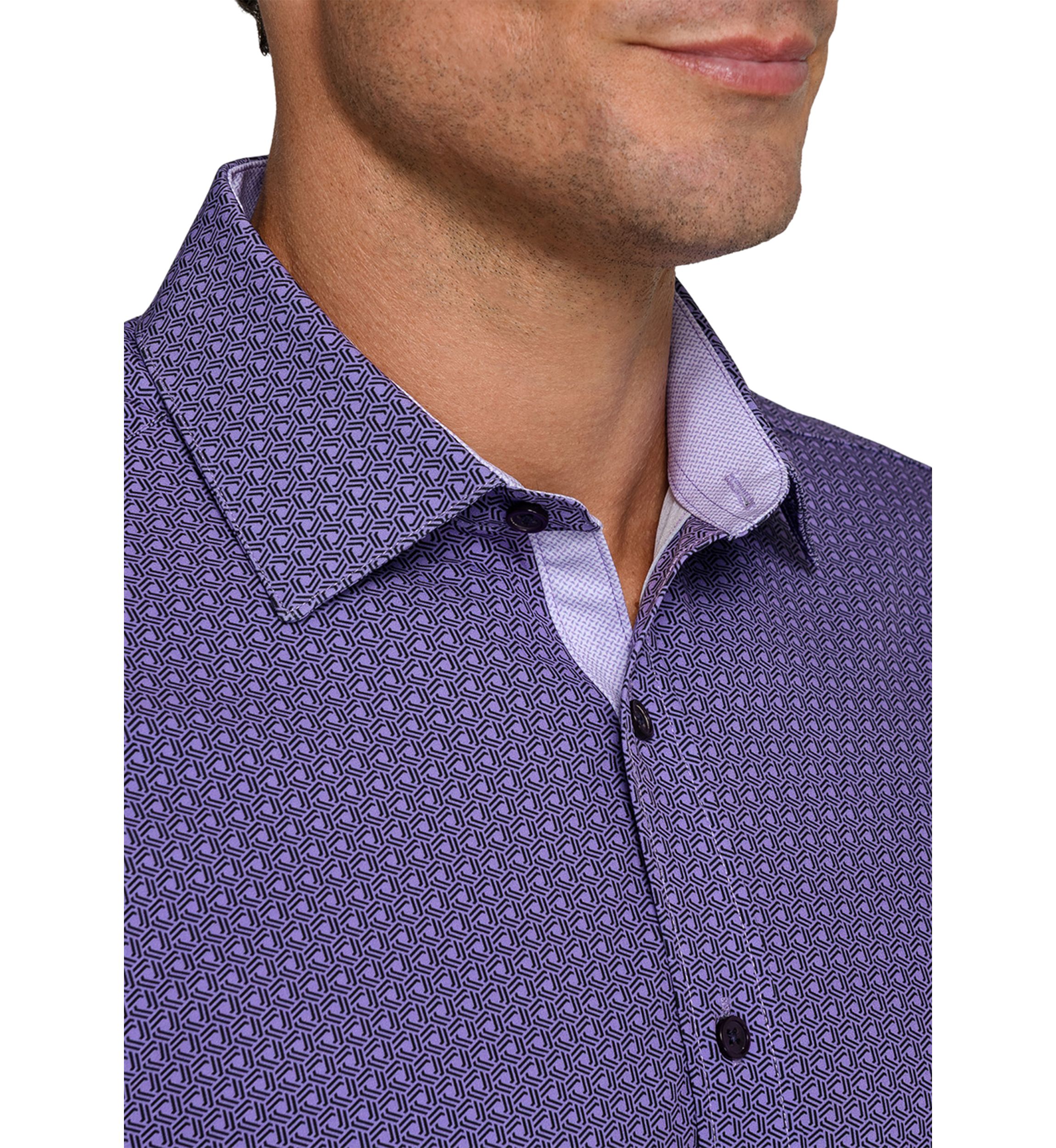 Mens Purple Geo Long Sleeve Shirt