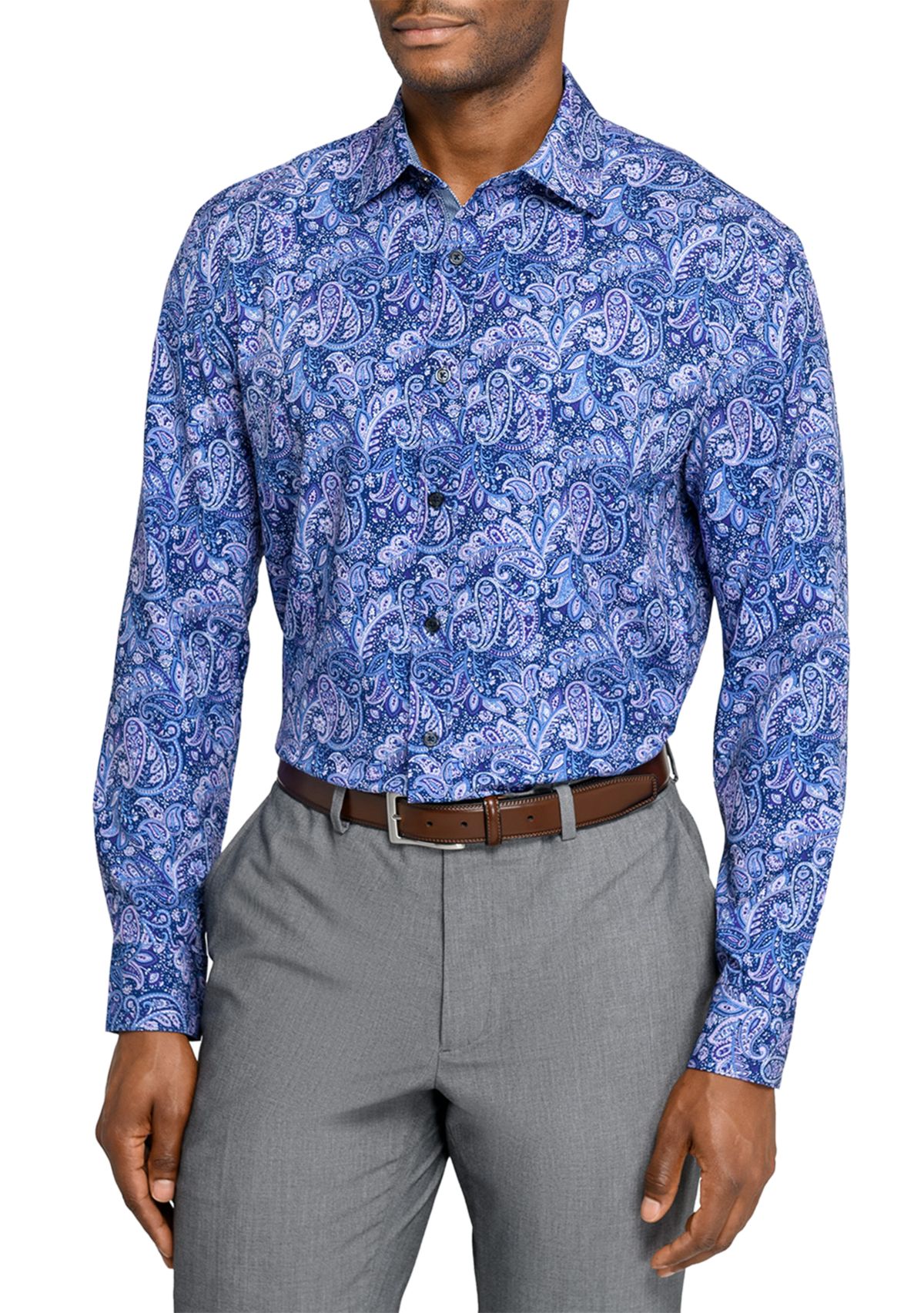Mens Purple & Navy Paisley Long Sleeve Shirt