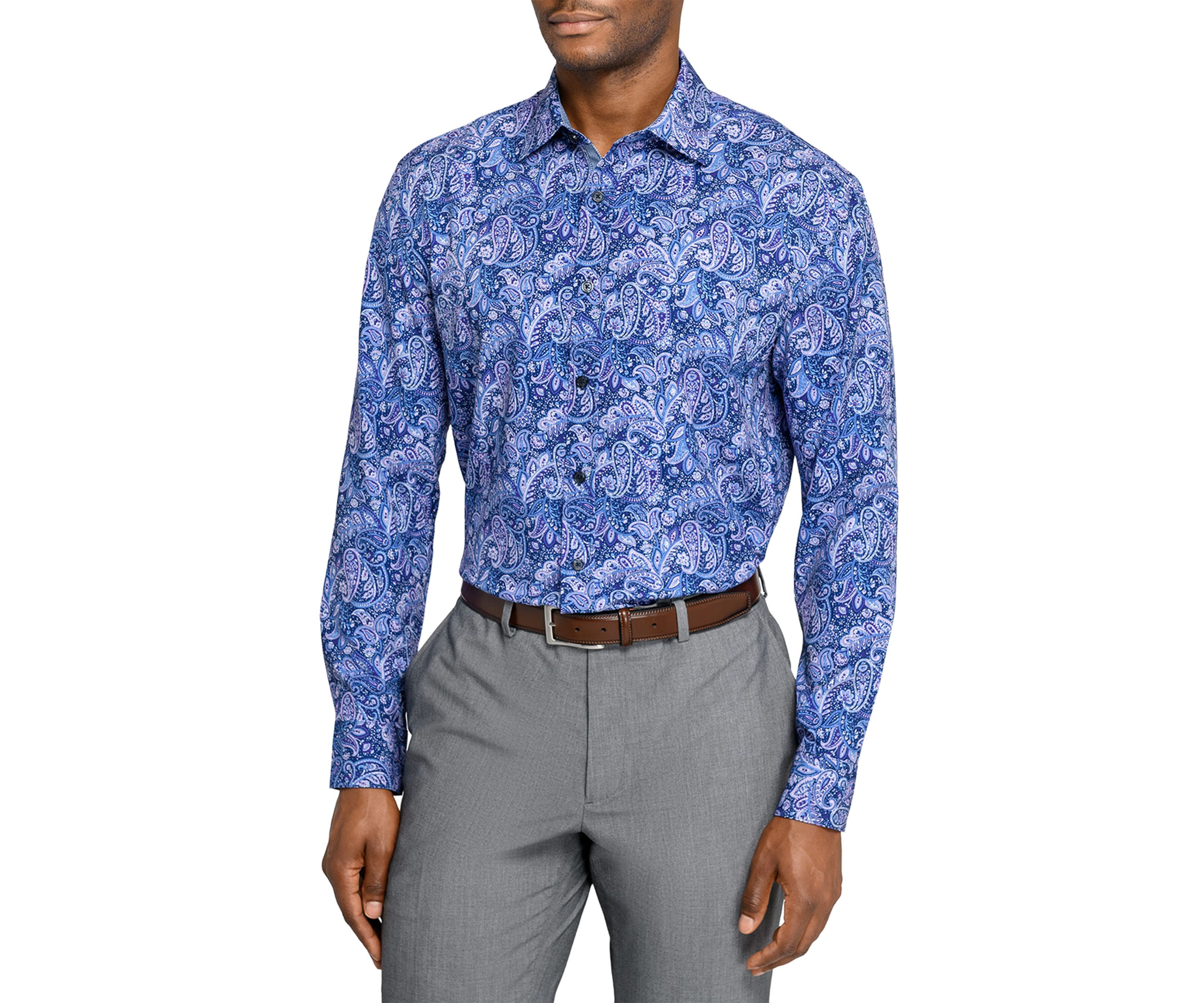 Mens Purple & Navy Paisley Long Sleeve Shirt