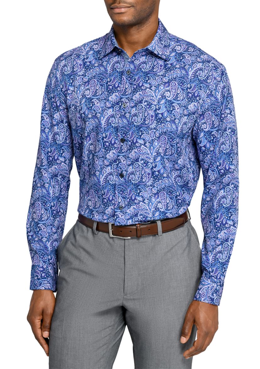 Mens Purple & Navy Paisley Long Sleeve Shirt