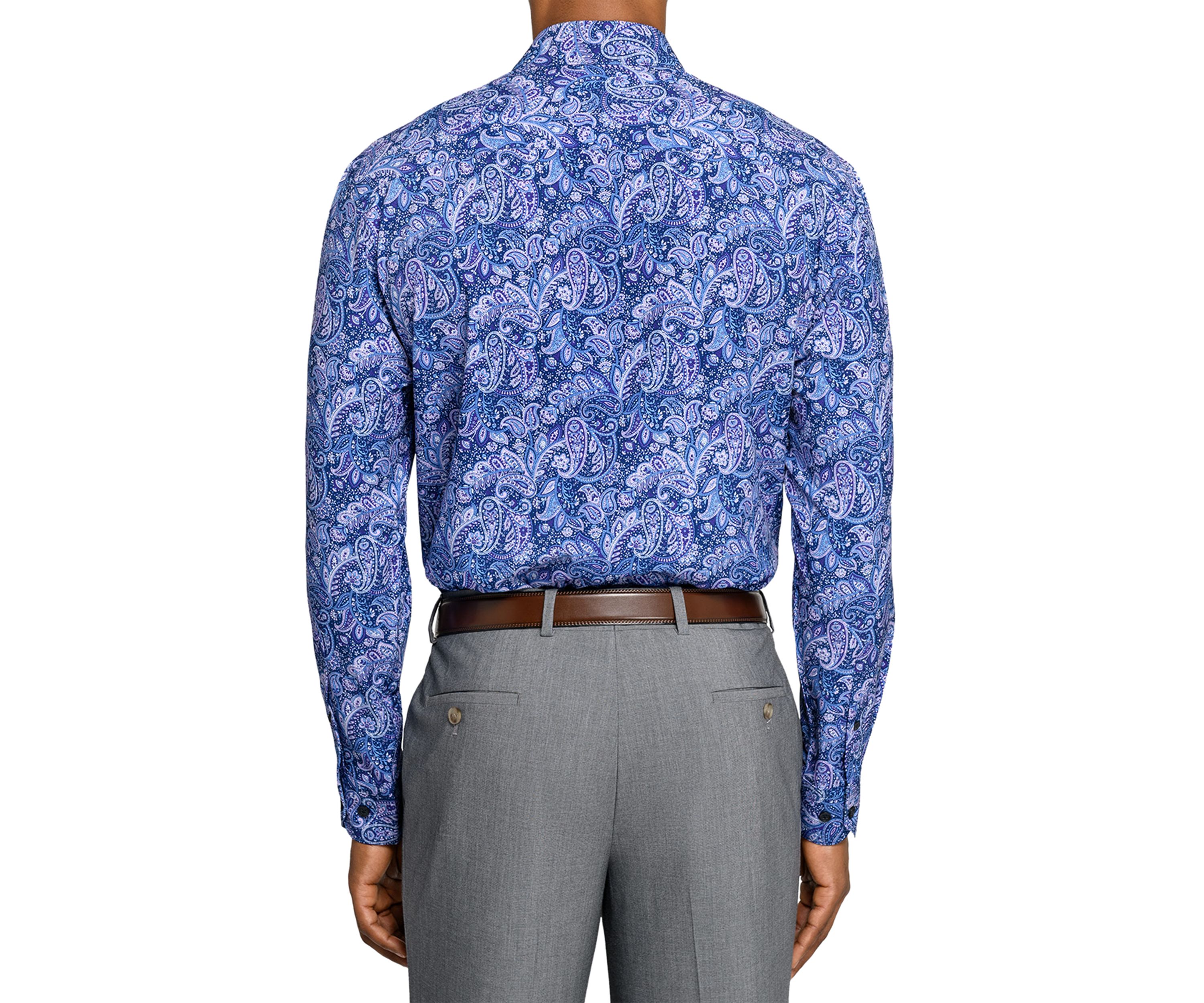 Mens Purple & Navy Paisley Long Sleeve Shirt