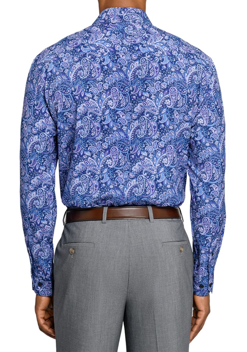 Mens Purple & Navy Paisley Long Sleeve Shirt
