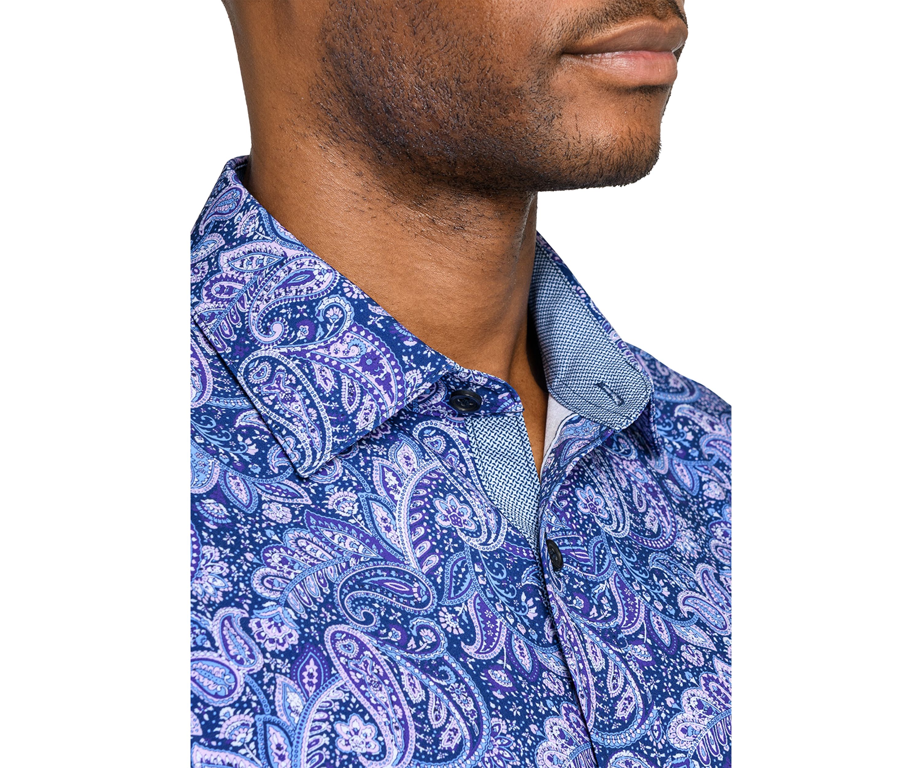 Mens Purple & Navy Paisley Long Sleeve Shirt