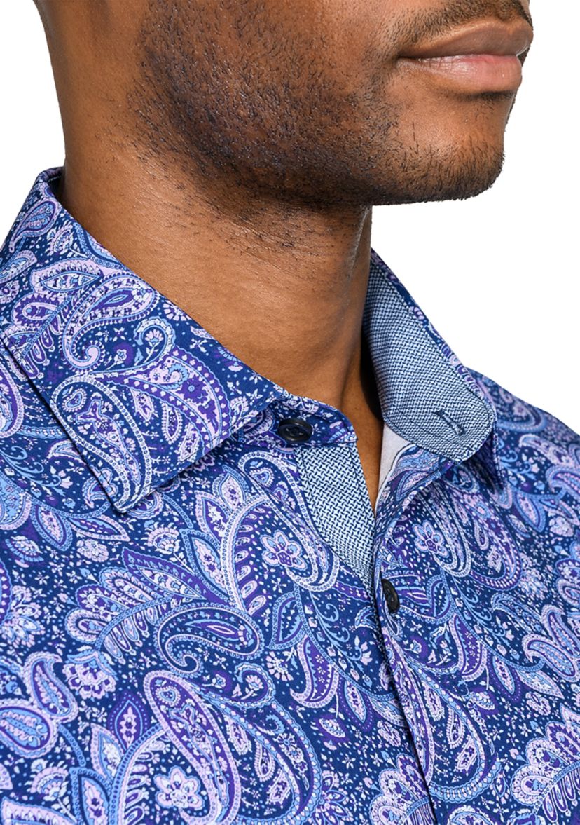 Mens Purple & Navy Paisley Long Sleeve Shirt