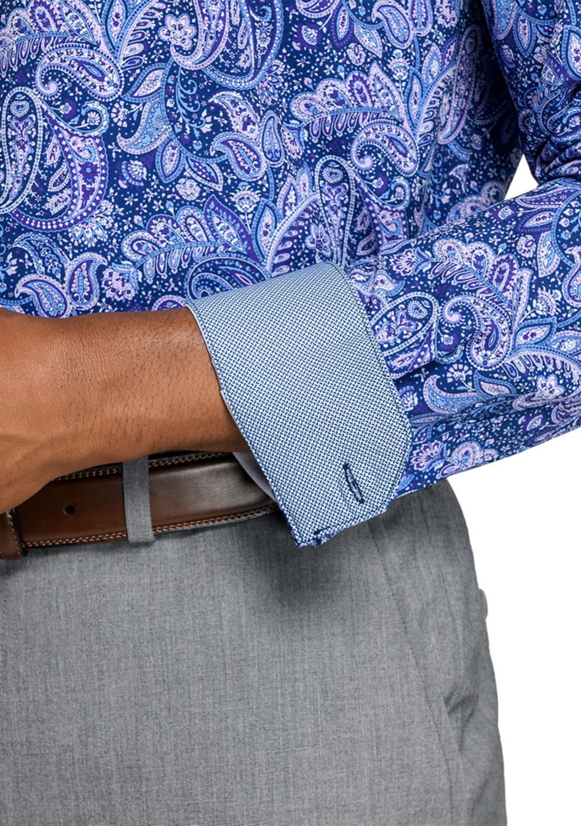 Mens Purple & Navy Paisley Long Sleeve Shirt