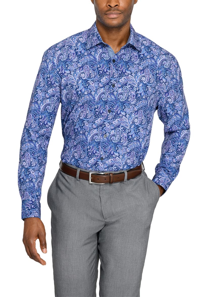 Mens Purple & Navy Paisley Long Sleeve Shirt