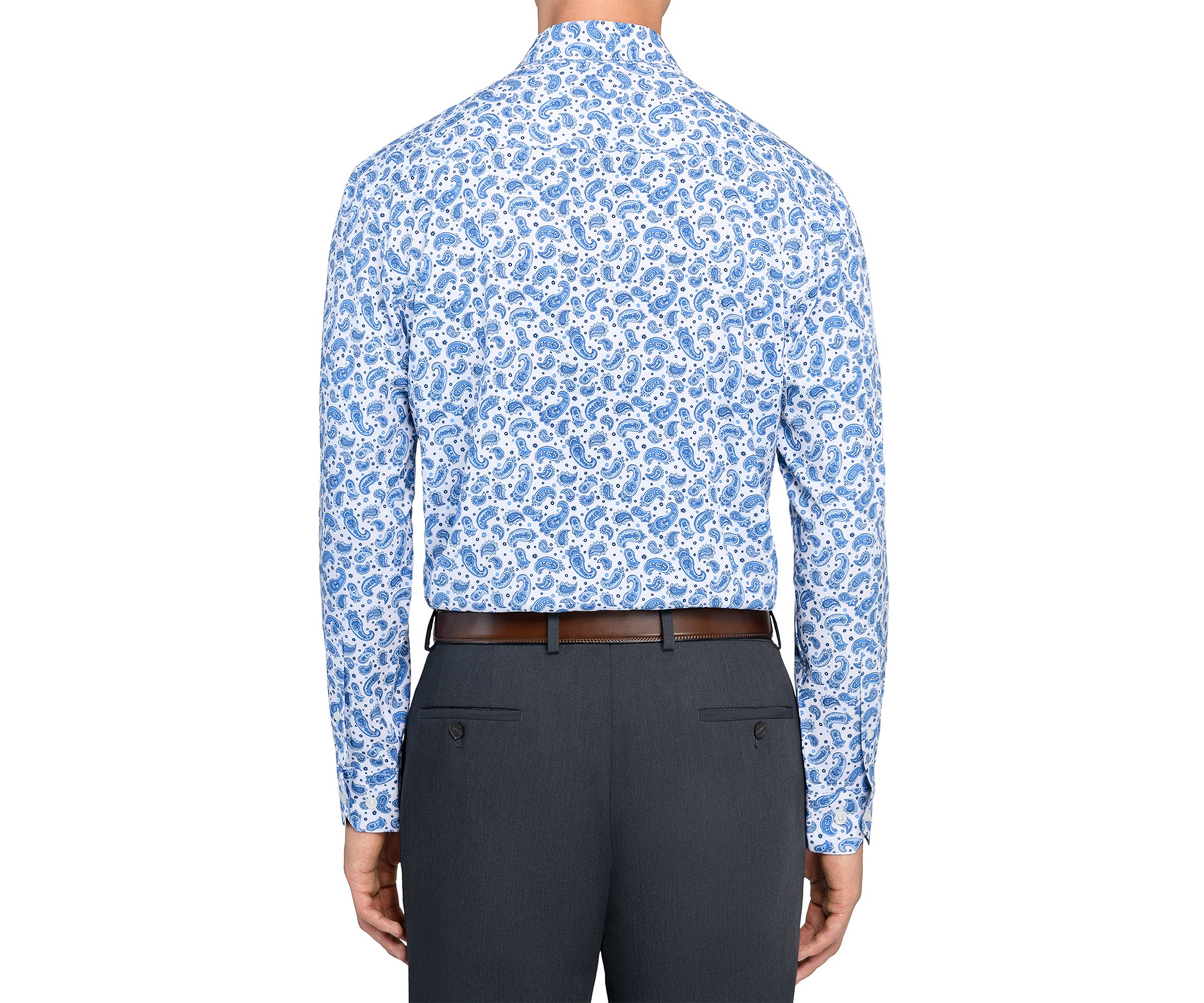 Mens Slim Fit Paisley Print Performance Stretch Dress Shirt