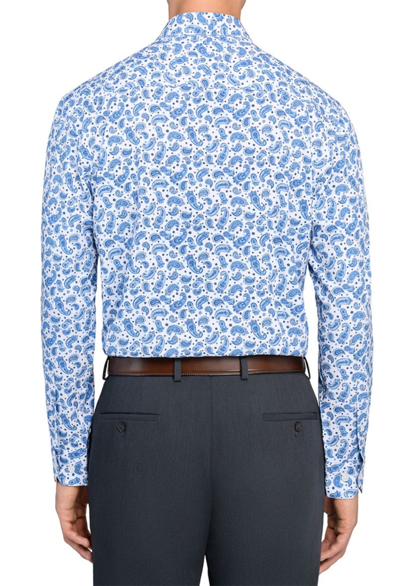 Mens Slim Fit Paisley Print Performance Stretch Dress Shirt