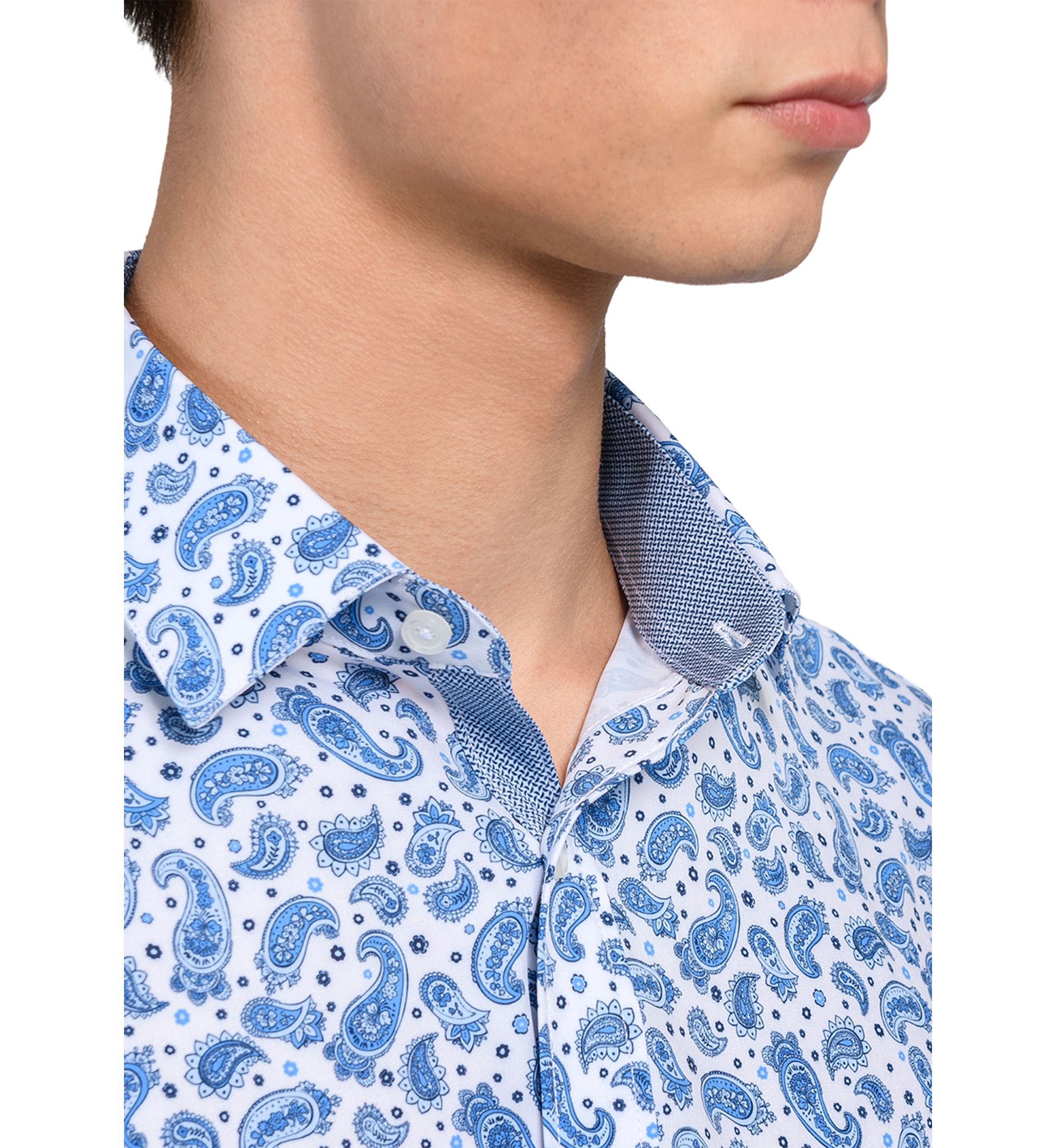 Mens Slim Fit Paisley Print Performance Stretch Dress Shirt