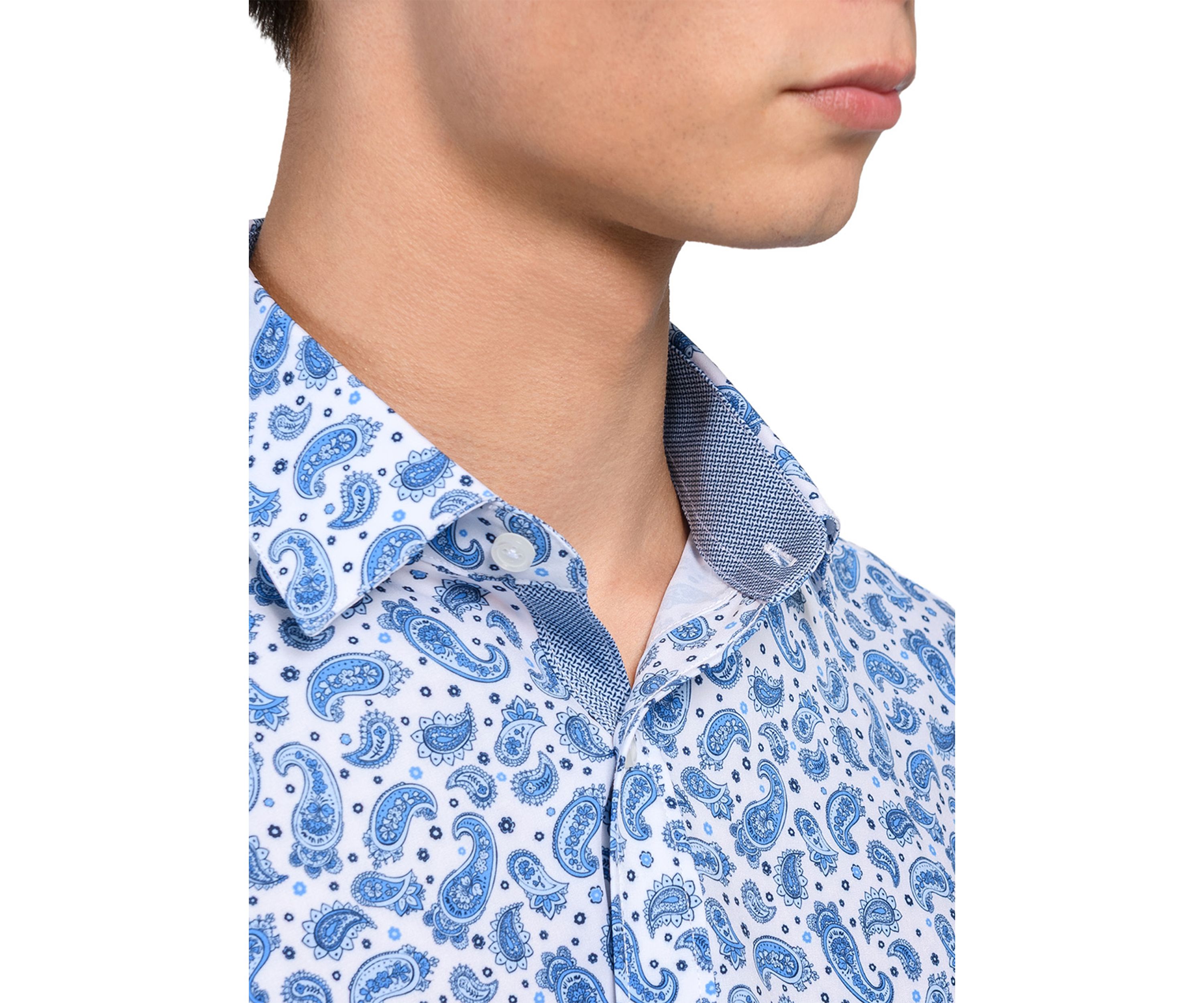 Mens Slim Fit Paisley Print Performance Stretch Dress Shirt
