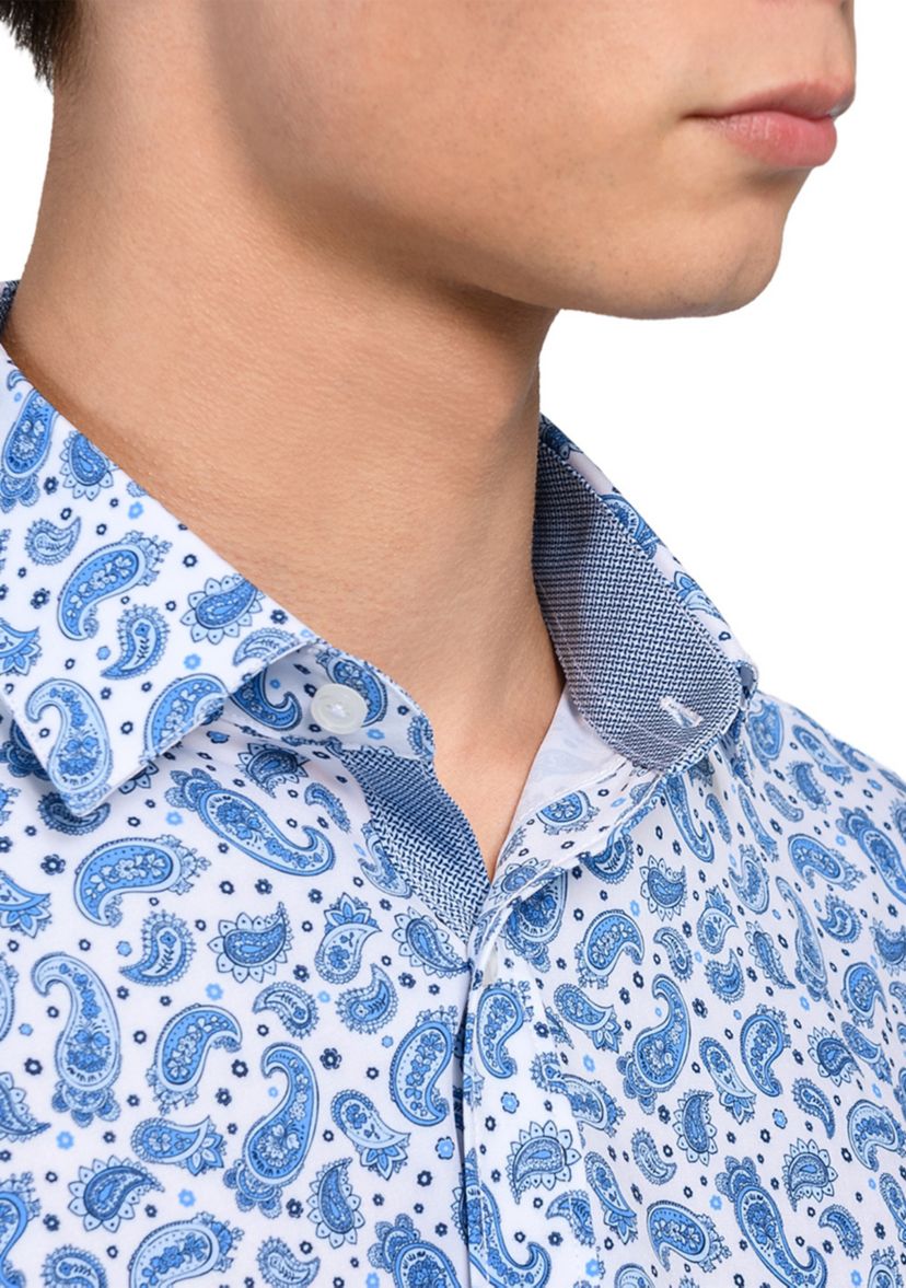 Mens Slim Fit Paisley Print Performance Stretch Dress Shirt