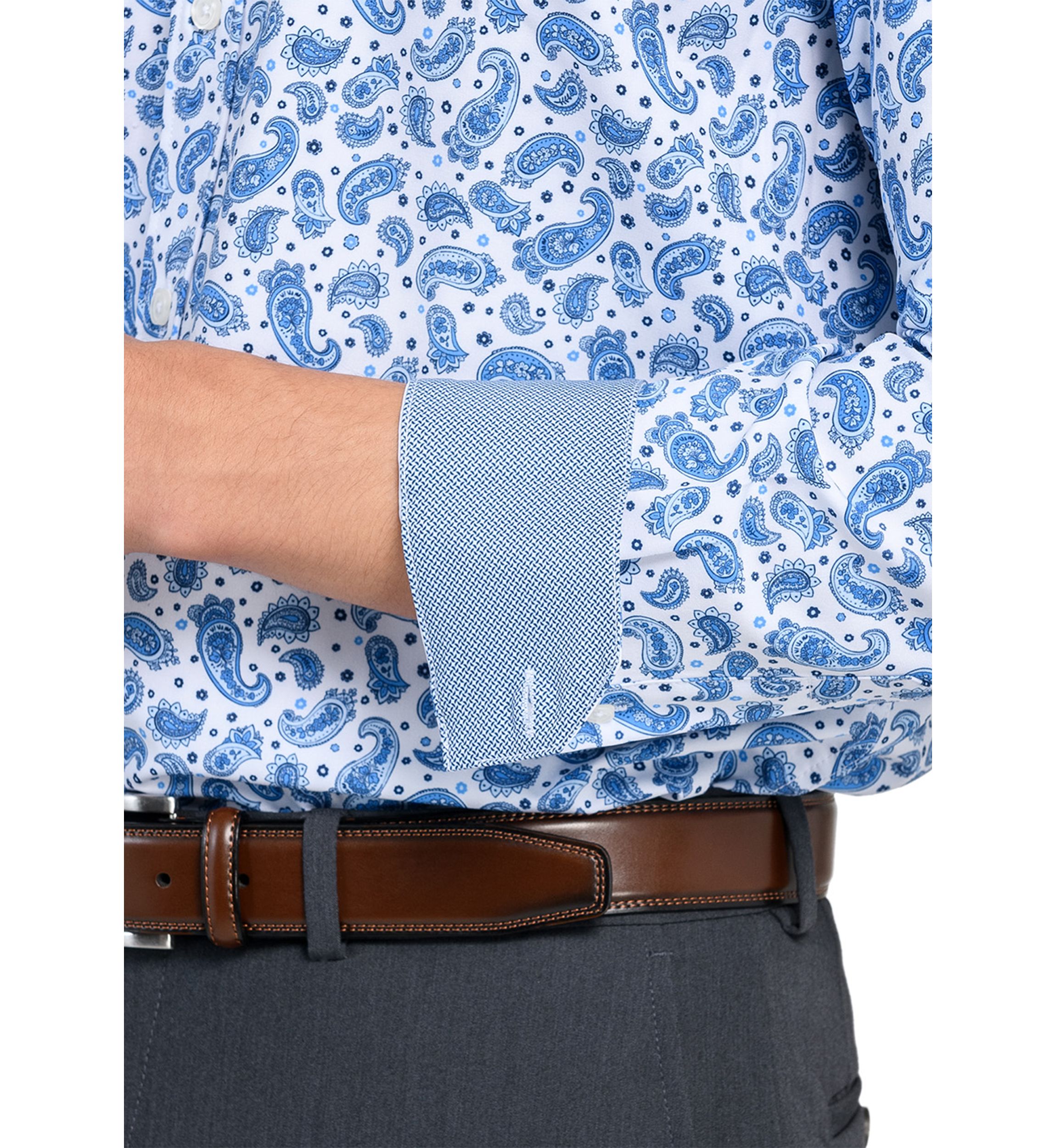 Mens Slim Fit Paisley Print Performance Stretch Dress Shirt
