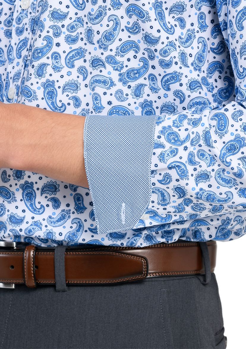 Mens Slim Fit Paisley Print Performance Stretch Dress Shirt