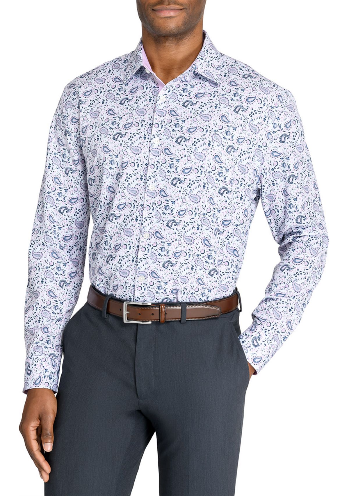 Mens Slim Fit Paisley Performance Stretch Dress Shirt