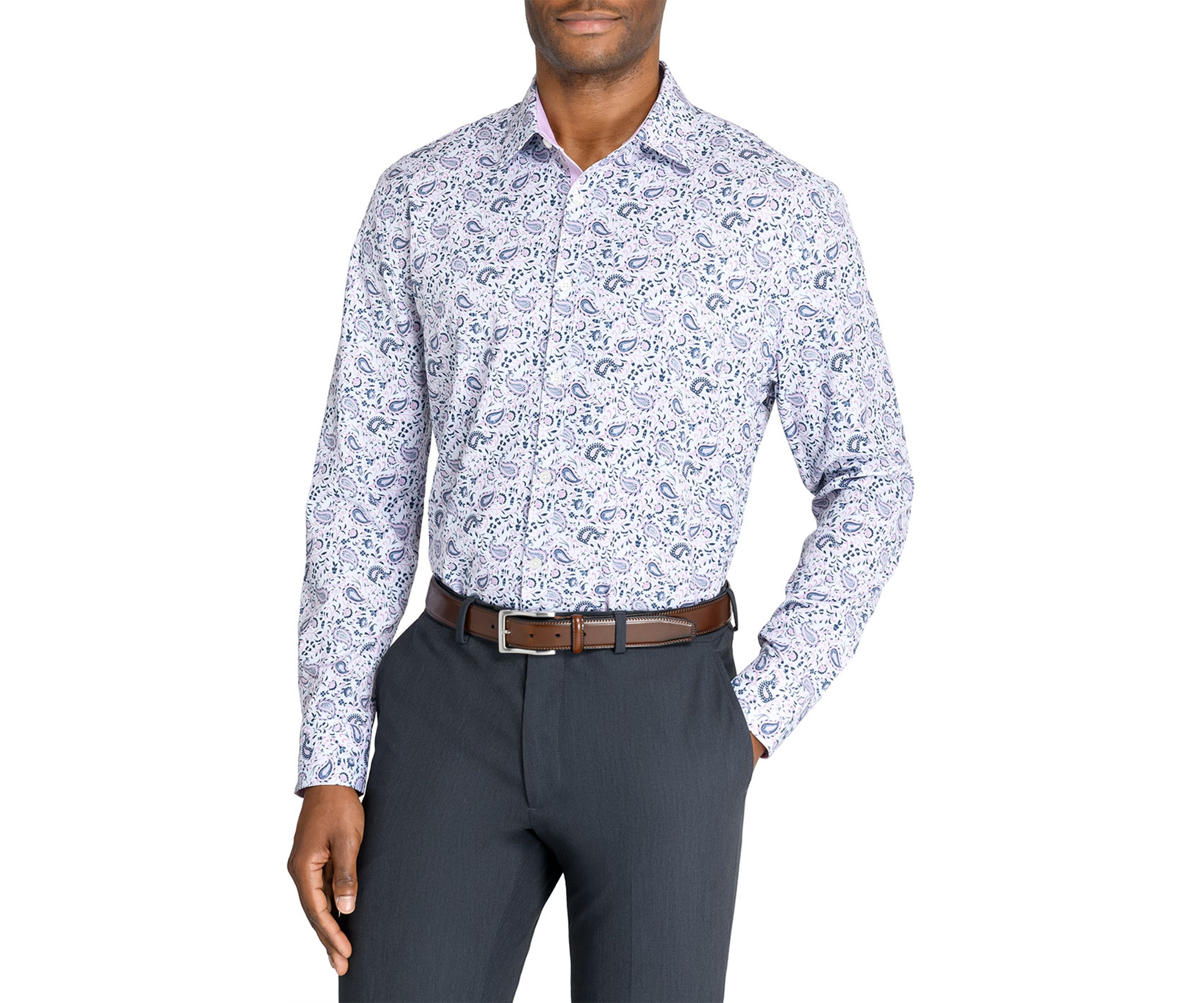 Mens Slim Fit Paisley Performance Stretch Dress Shirt