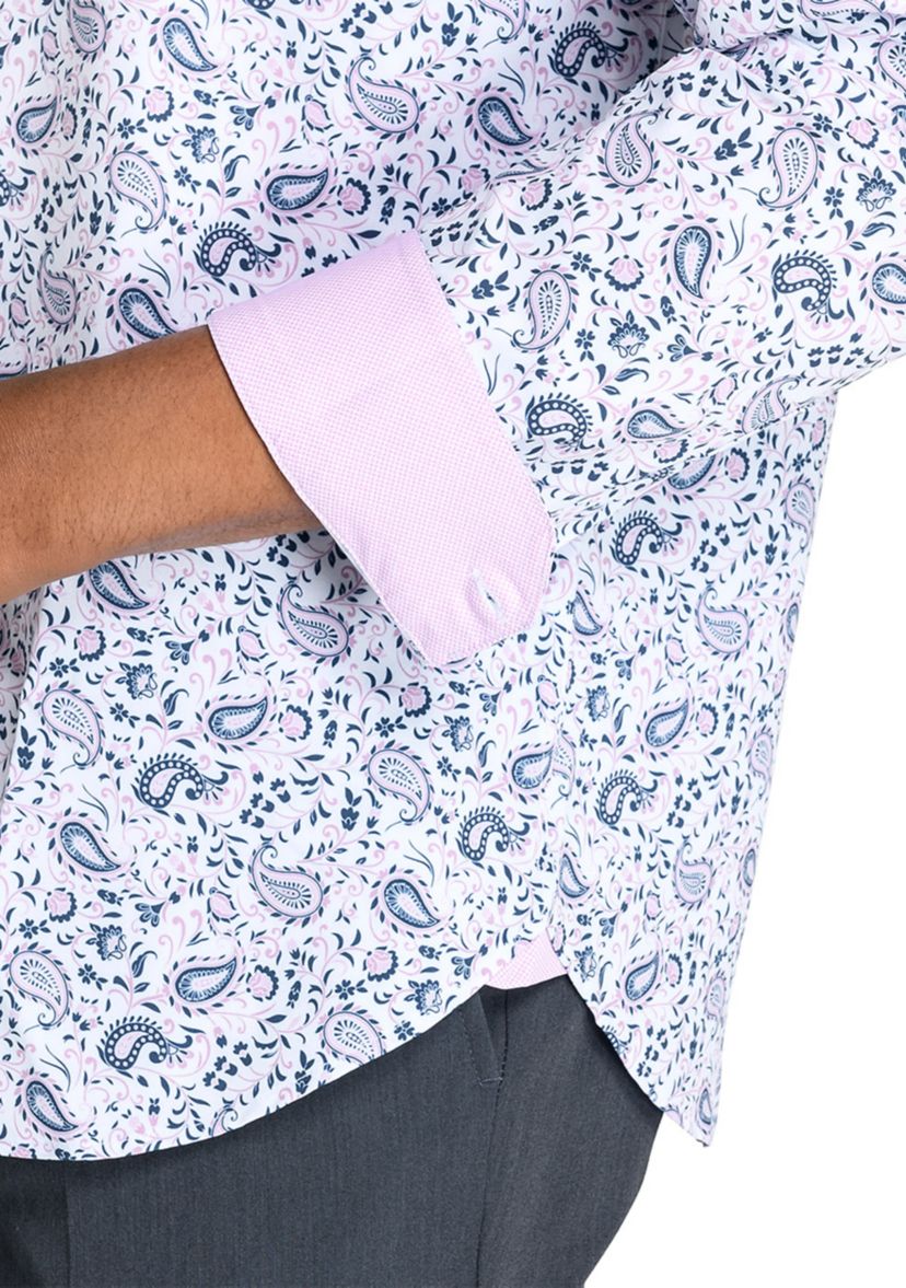 Mens Slim Fit Paisley Performance Stretch Dress Shirt