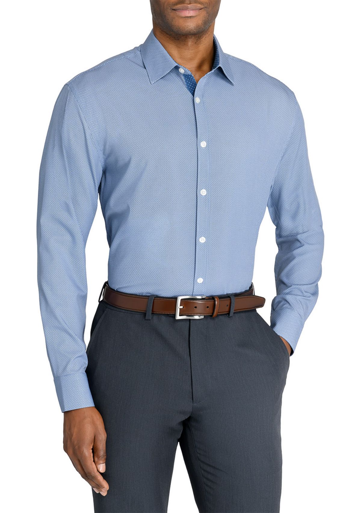 Mens Slim Fit Micro Print Performance Stretch Dress Shirt