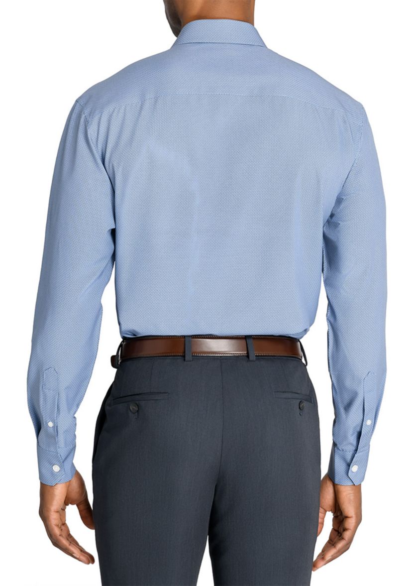 Mens Slim Fit Micro Print Performance Stretch Dress Shirt