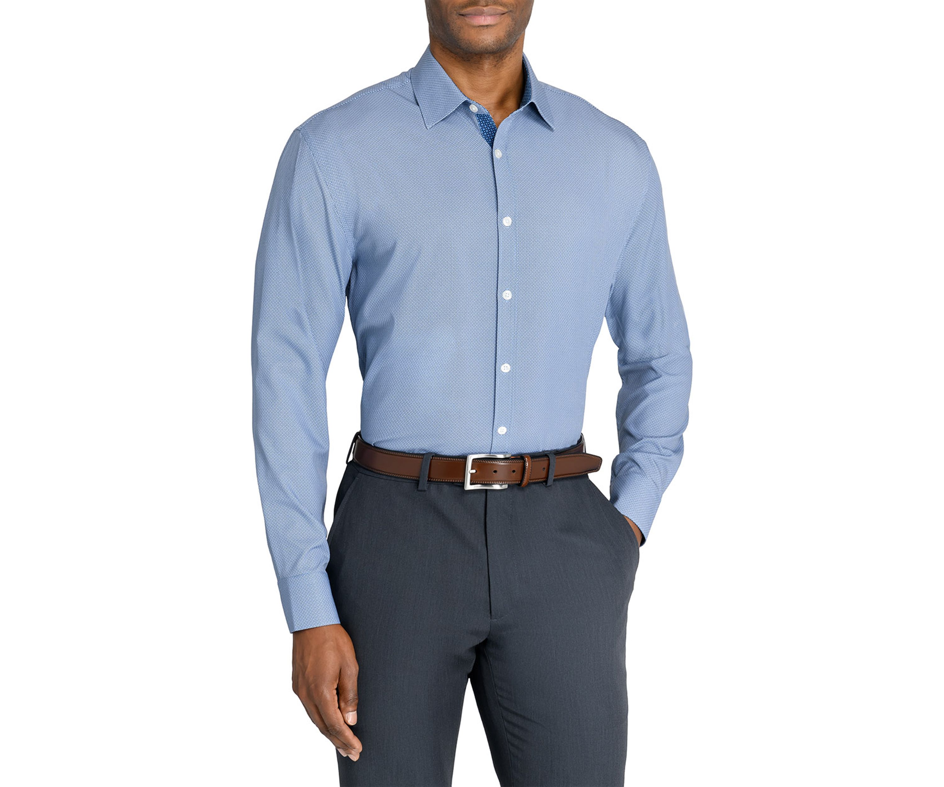 Mens Slim Fit Micro Print Performance Stretch Dress Shirt