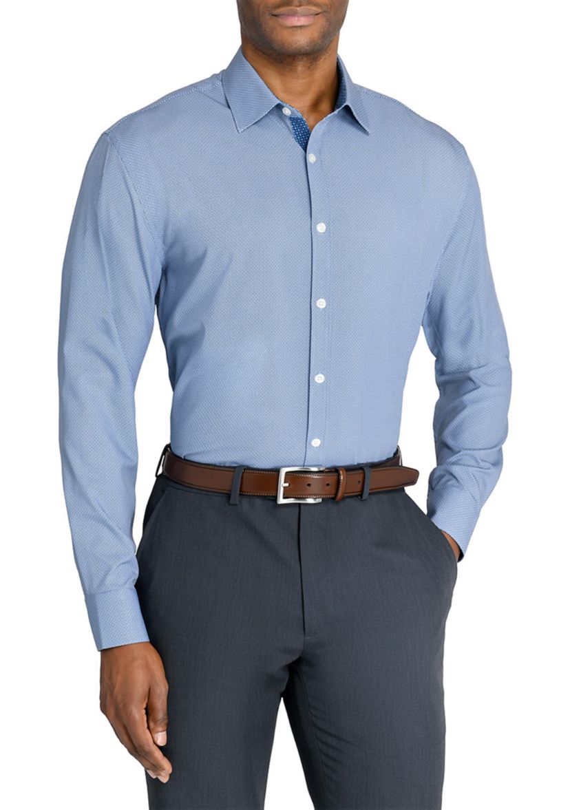 Mens Slim Fit Micro Print Performance Stretch Dress Shirt