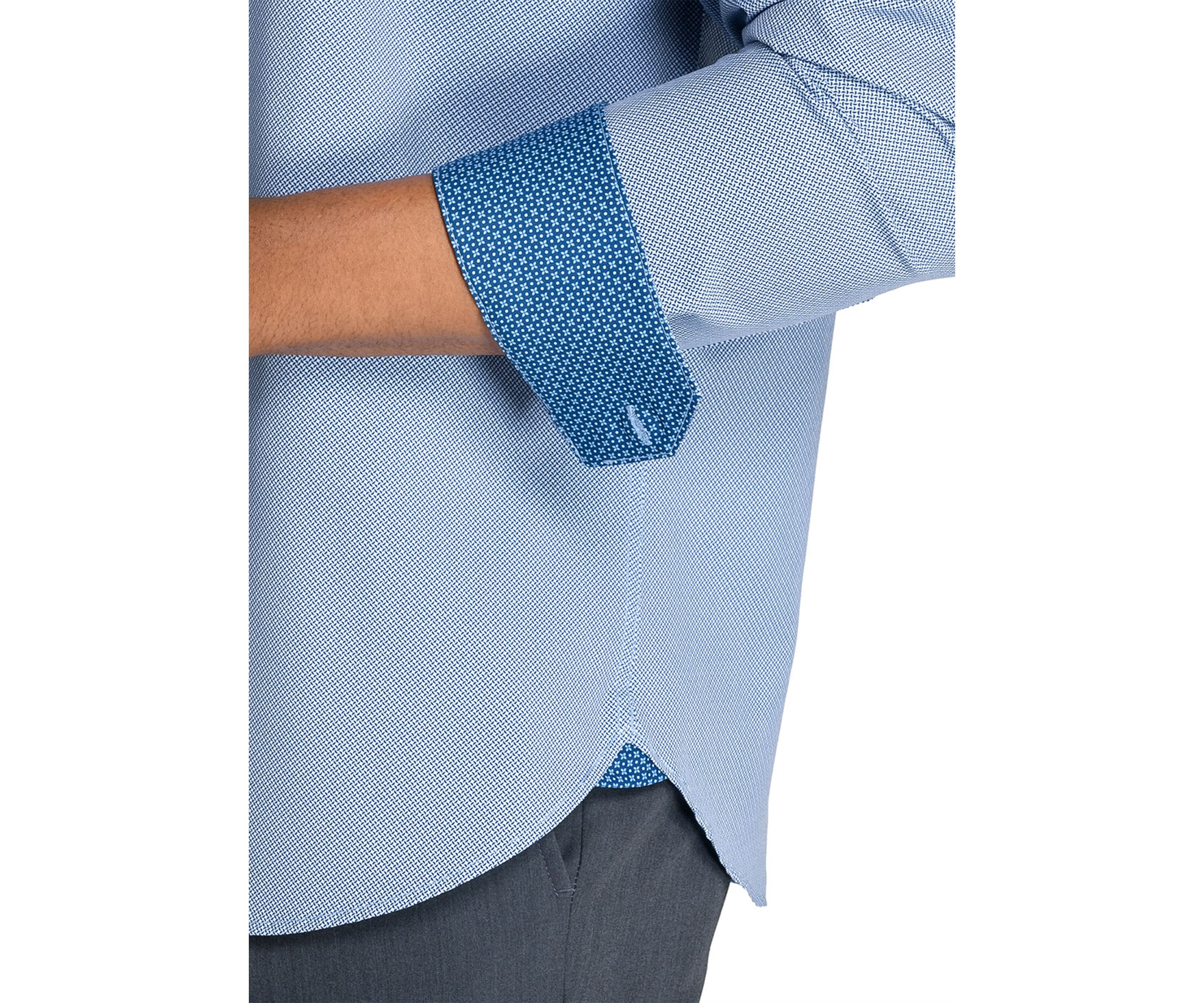 Mens Slim Fit Micro Print Performance Stretch Dress Shirt